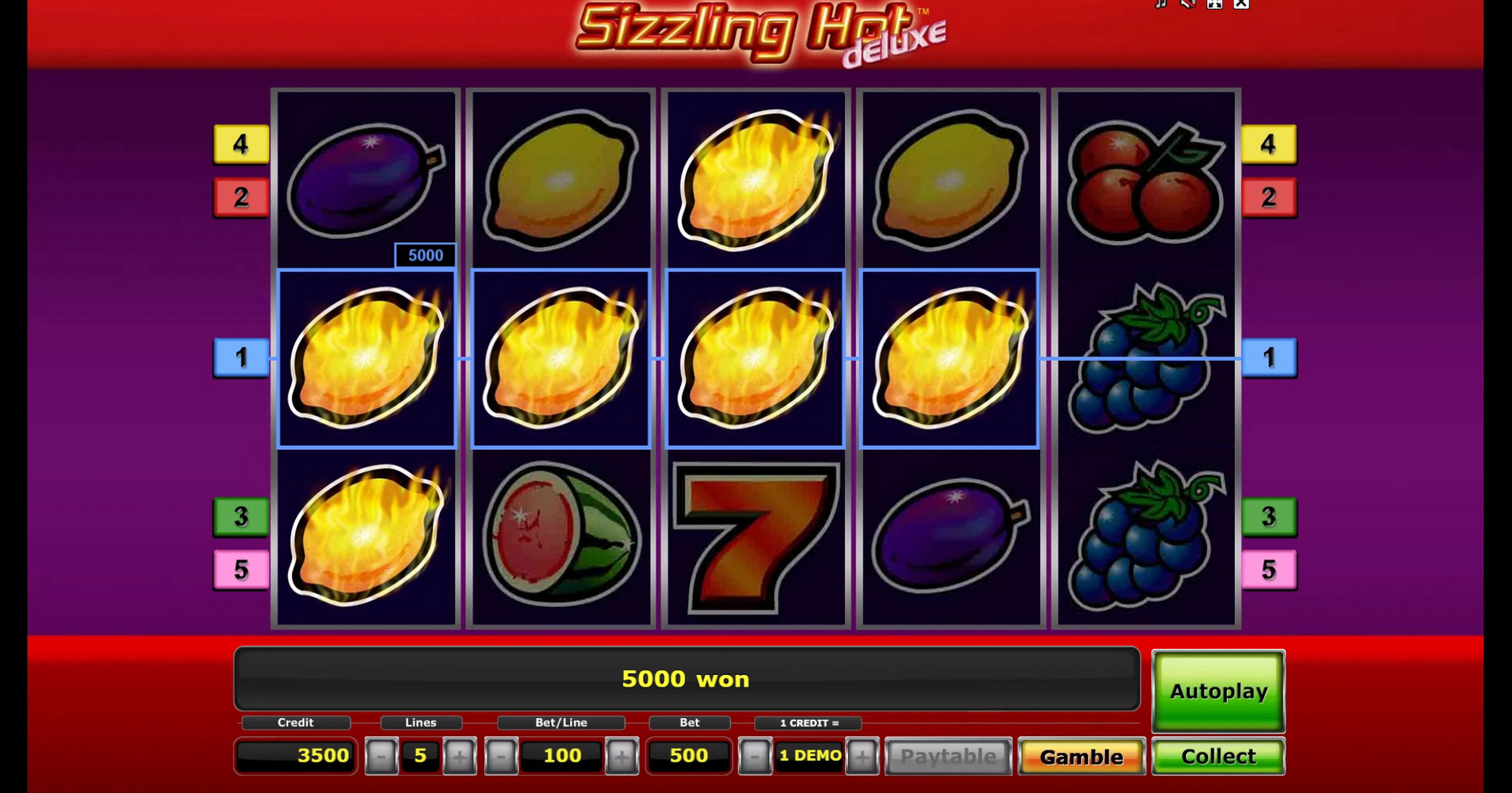 Win Money in Sizzling Hot deluxe Free Slot Game by Greentube