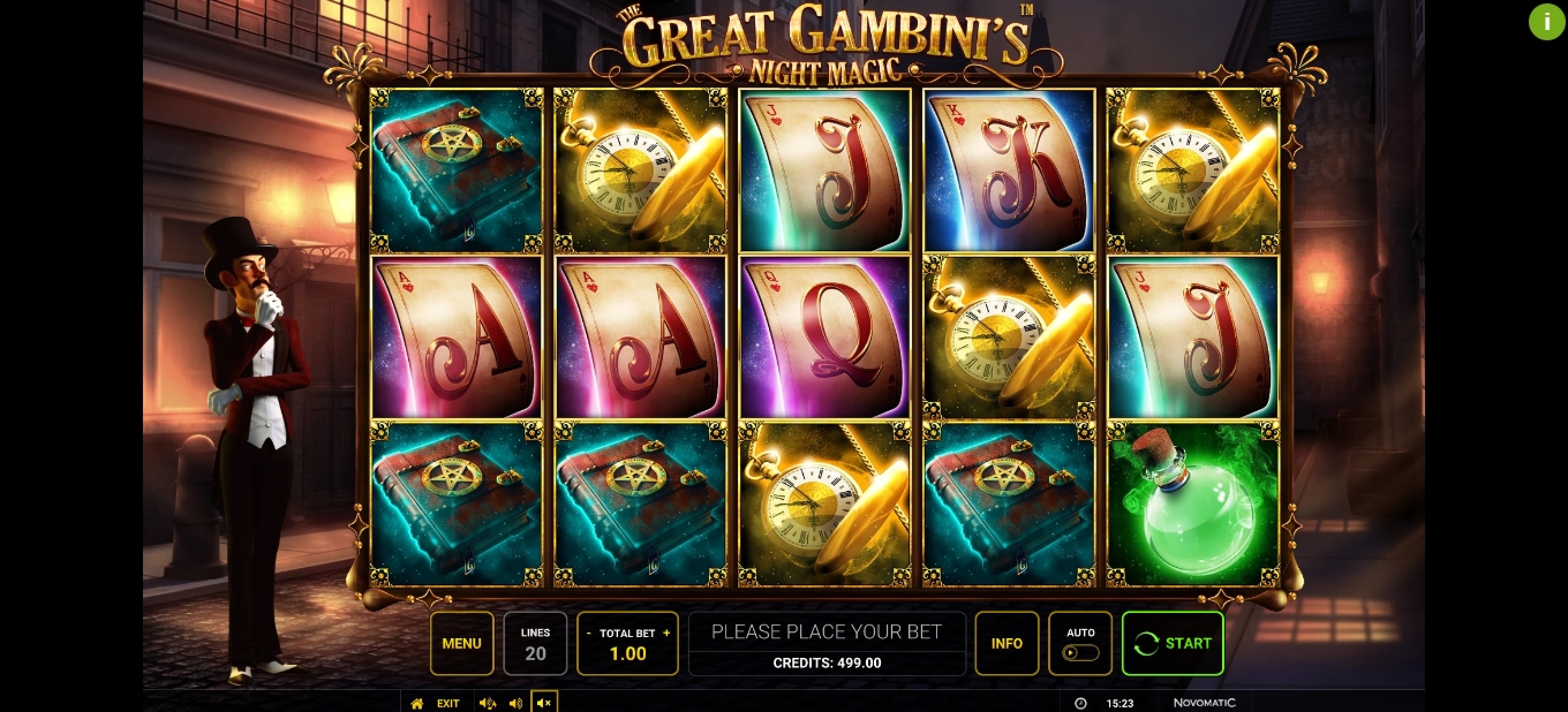 Reels in The Great Gambini's Night Magic Slot Game by Greentube