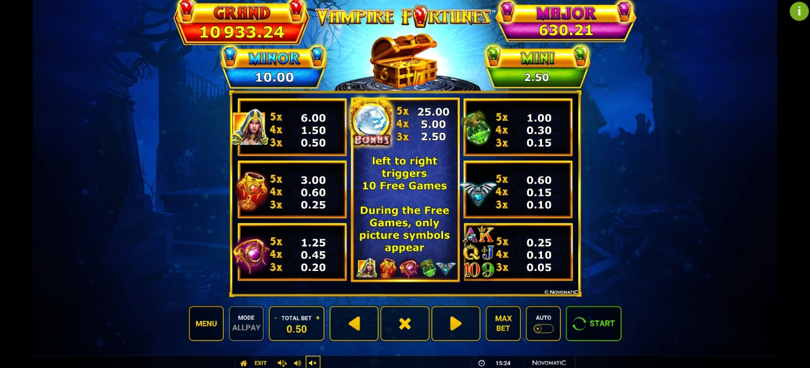 Info of Vampire Fortunes Slot Game by Greentube