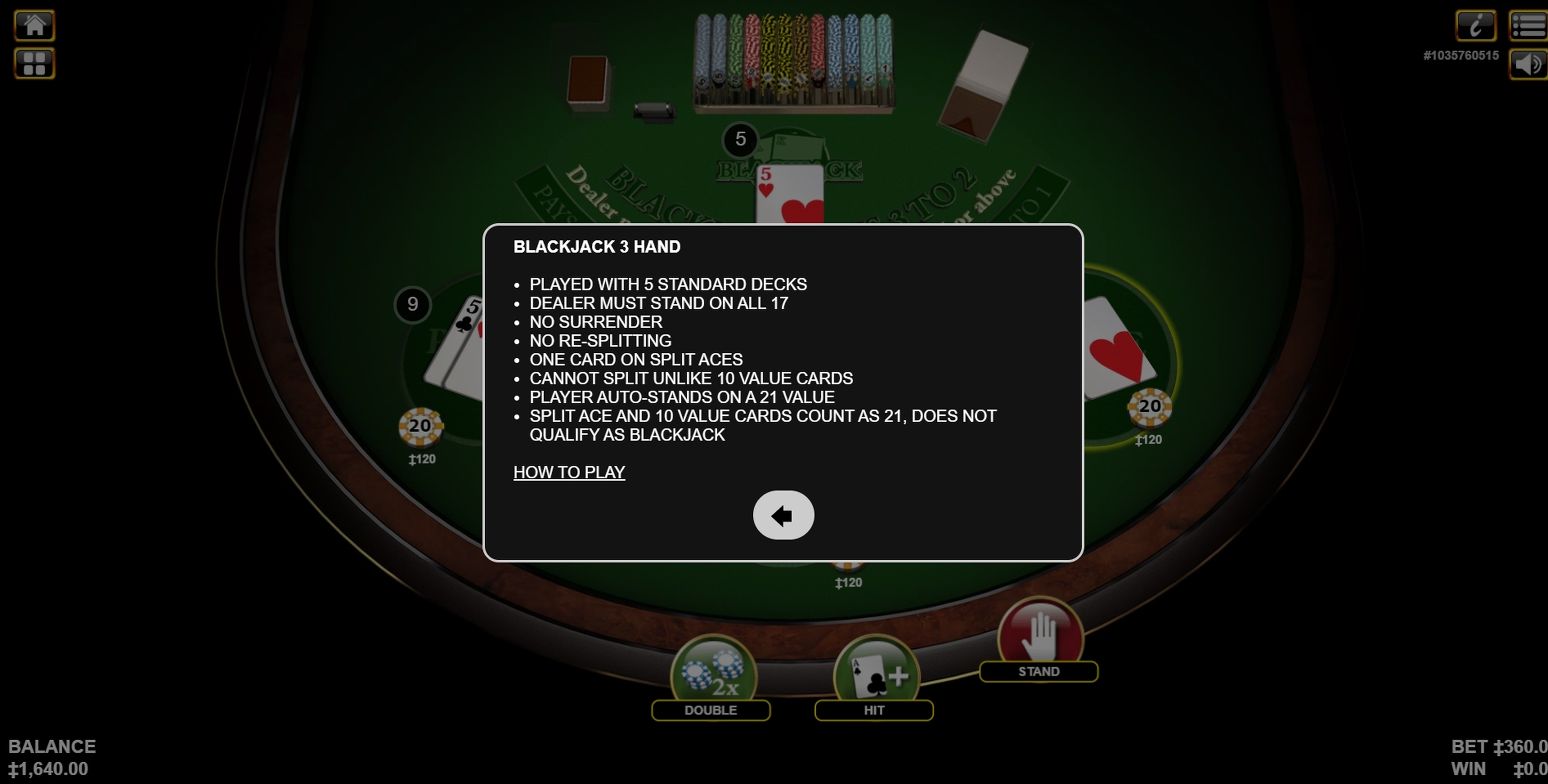 Info of Blackjack 3 Hand Slot Game by Habanero