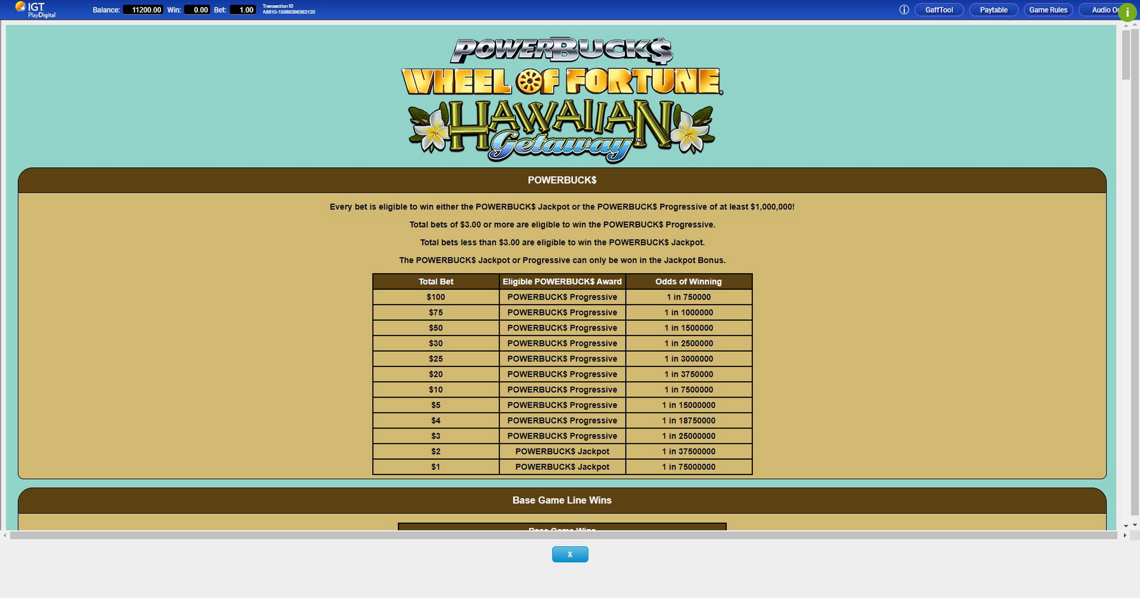 Info of Wheel of Fortune Hawaiian Getaway Powerbucks Slot Game by IGT