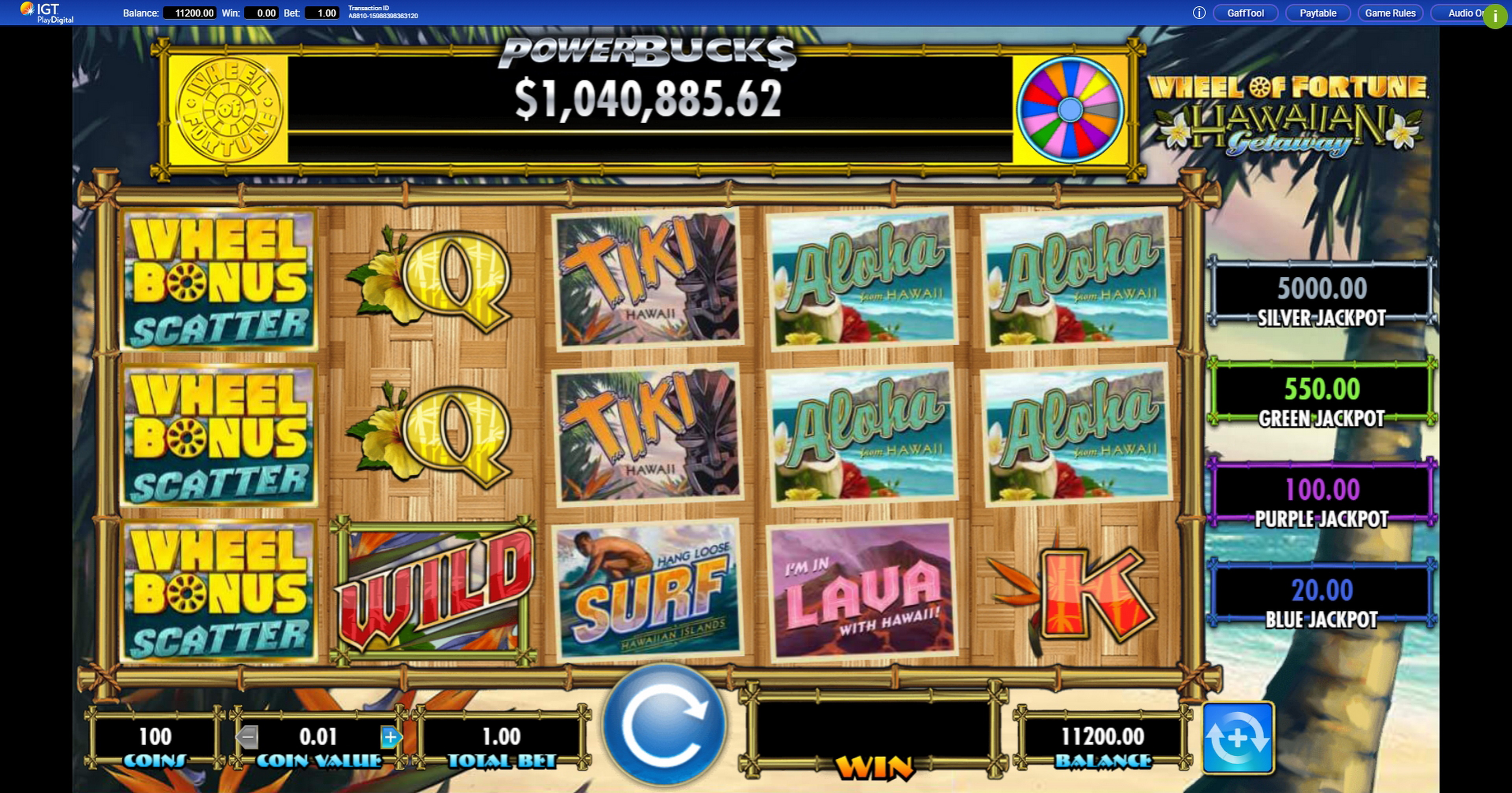 Reels in Wheel of Fortune Hawaiian Getaway Powerbucks Slot Game by IGT