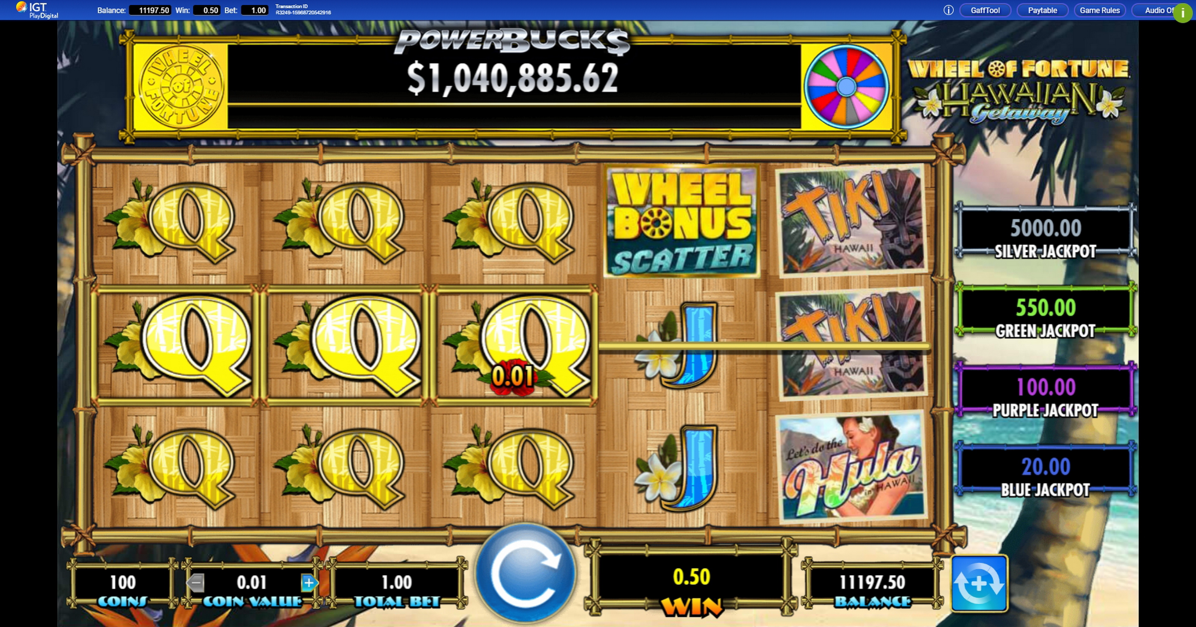 Win Money in Wheel of Fortune Hawaiian Getaway Powerbucks Free Slot Game by IGT