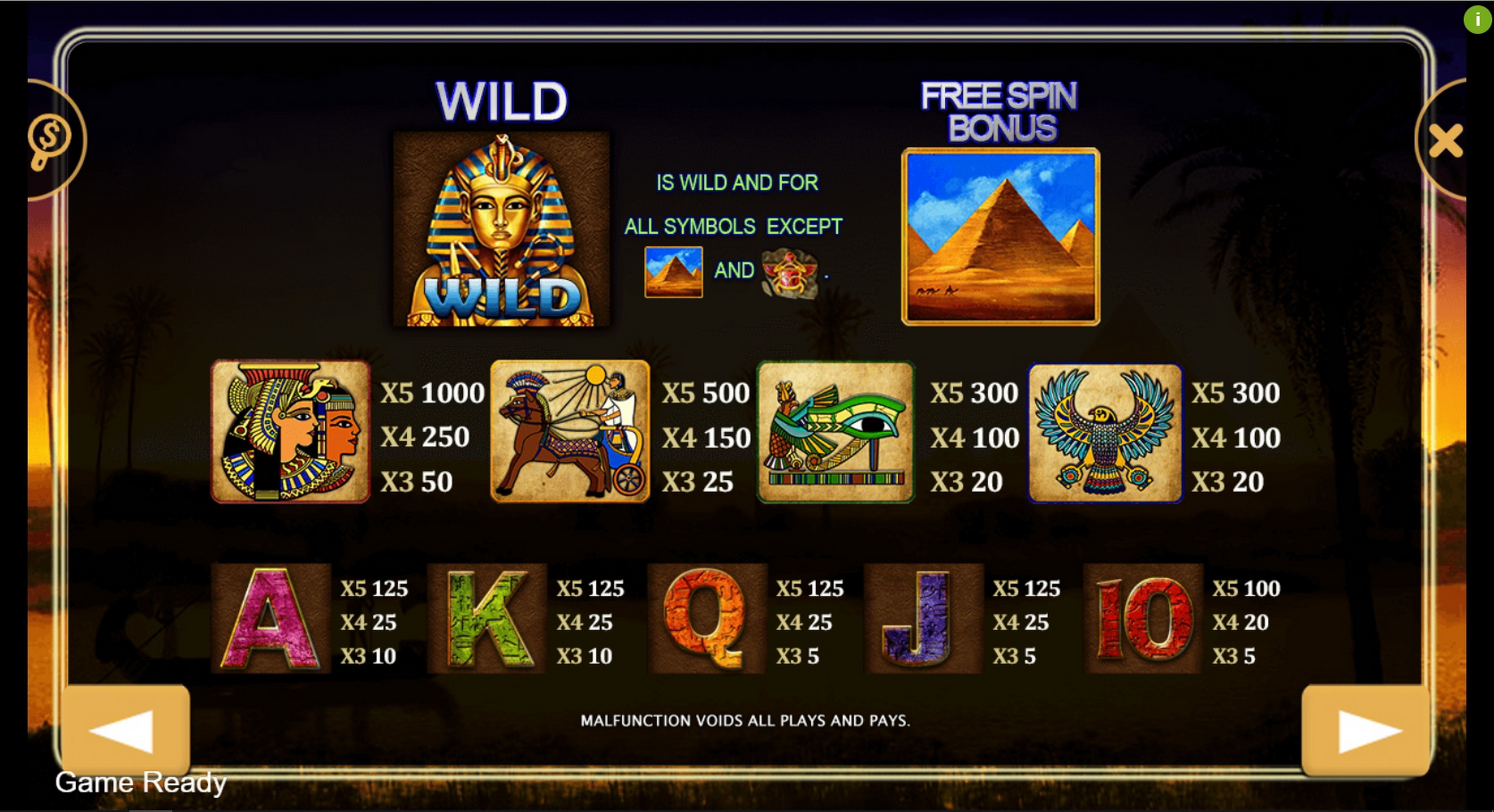 Info of Egypt Slot Game by PlayStar