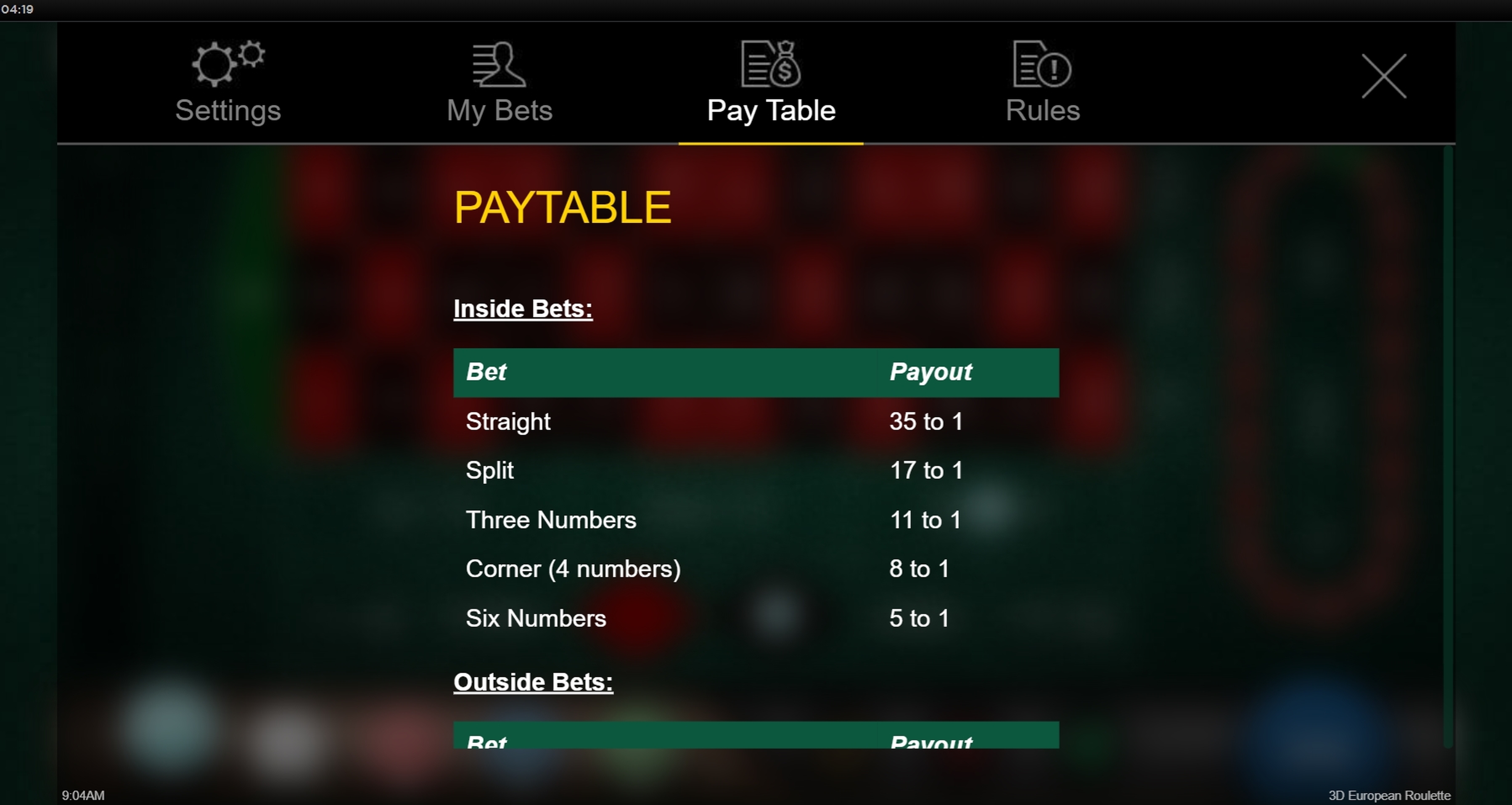 Info of 3D European Roulette Slot Game by Iron Dog Studios