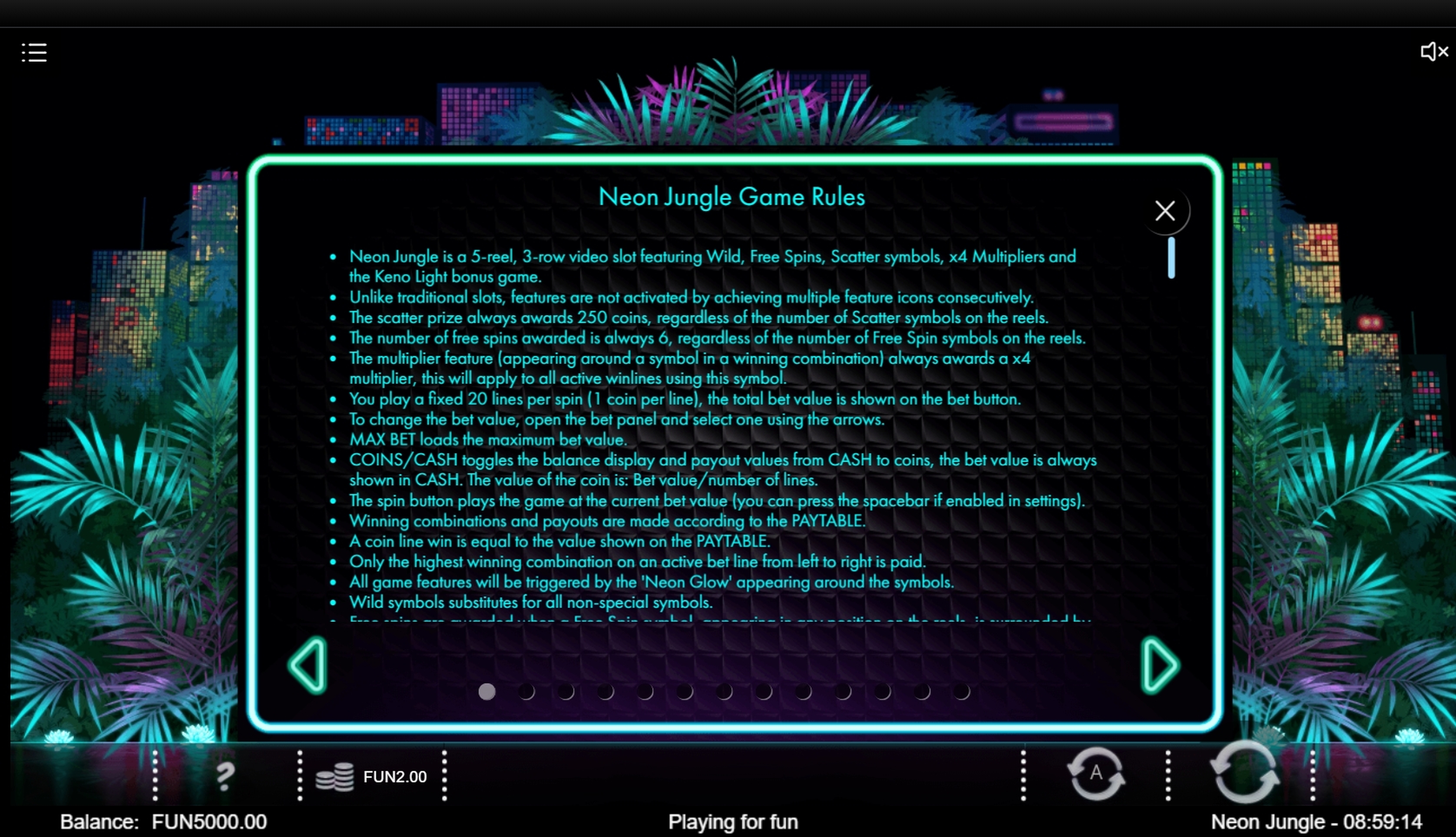 Info of Neon Jungle Slot Game by Iron Dog Studios