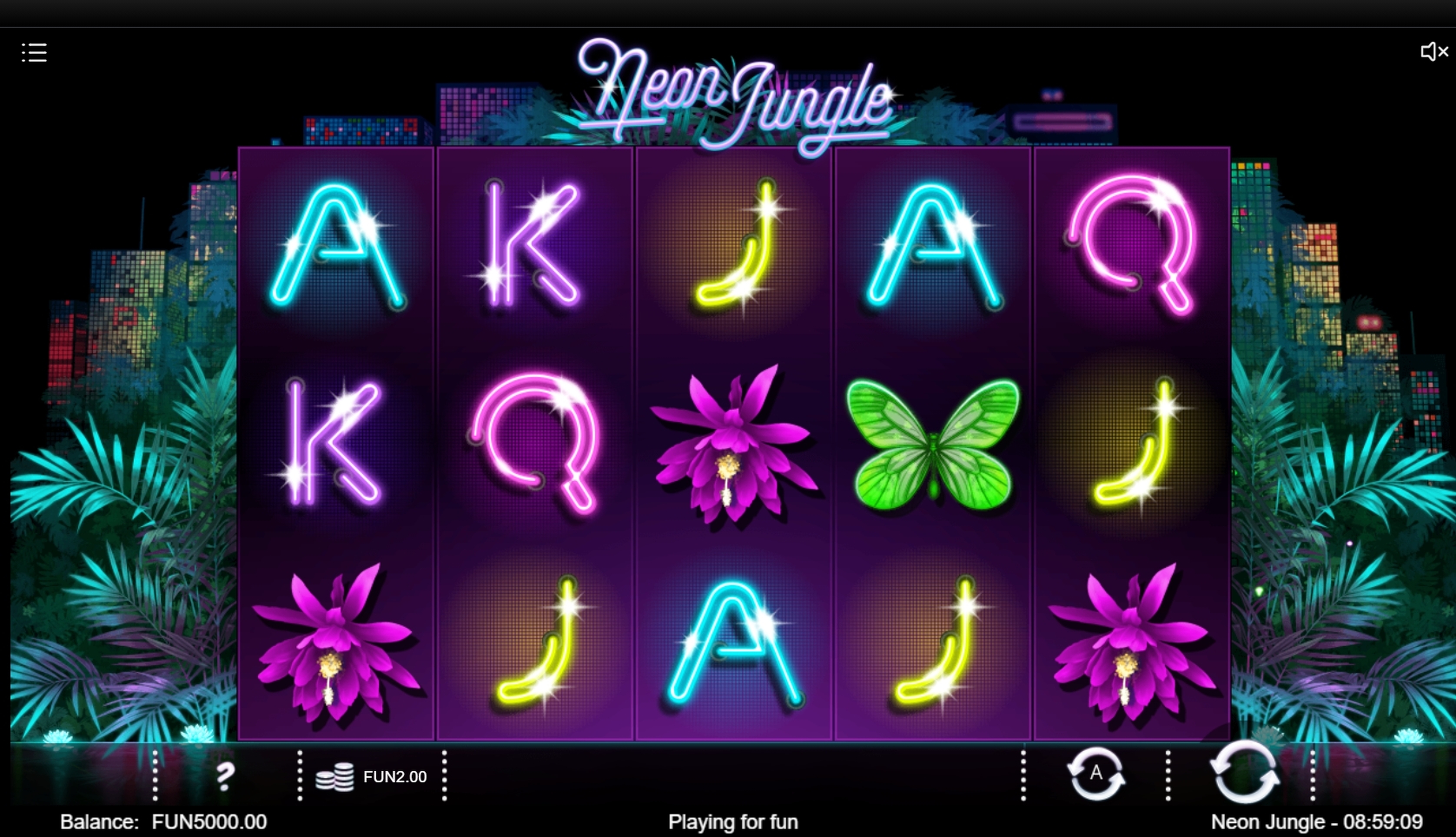 Reels in Neon Jungle Slot Game by Iron Dog Studios