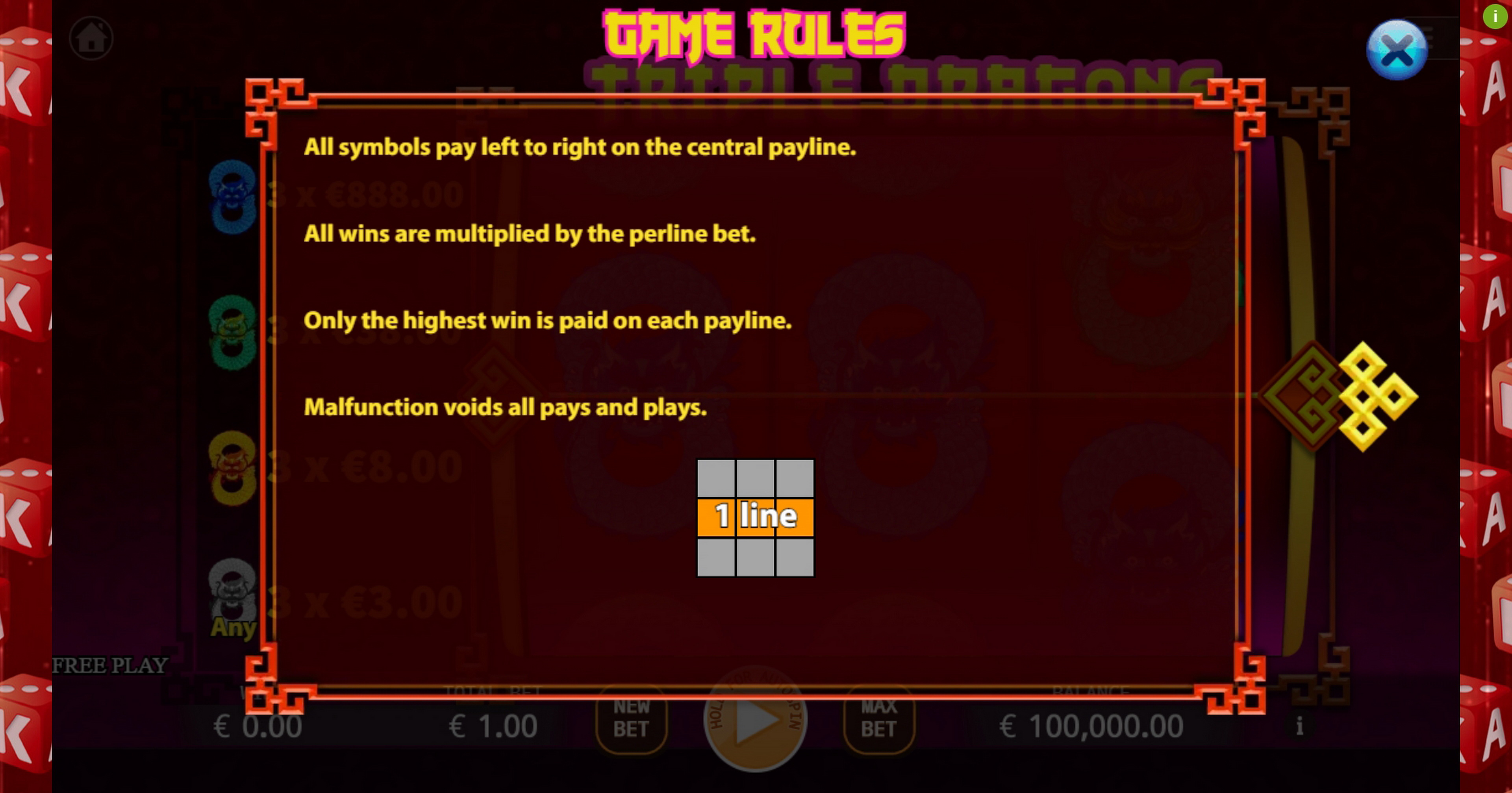 Info of Triple Dragons Slot Game by KA Gaming
