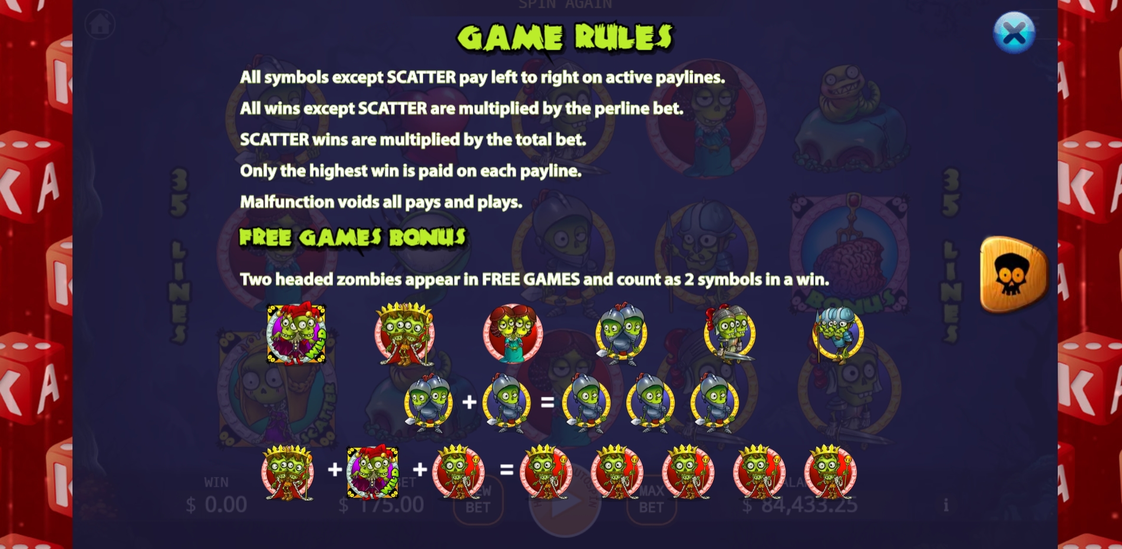 Info of Zombie Land Slot Game by KA Gaming