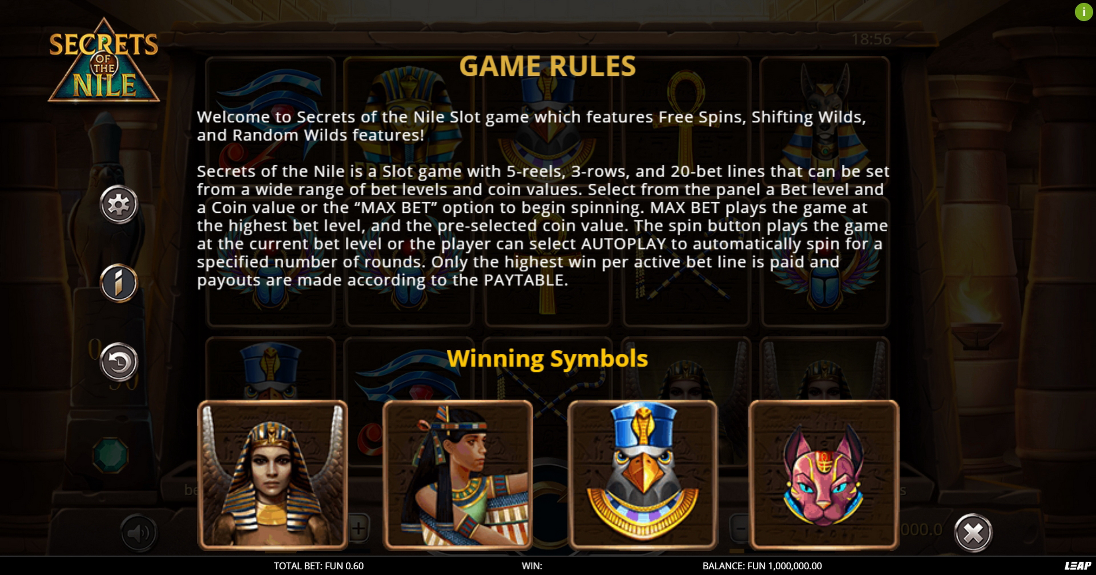 Info of Secrets of the Nile Slot Game by Leap