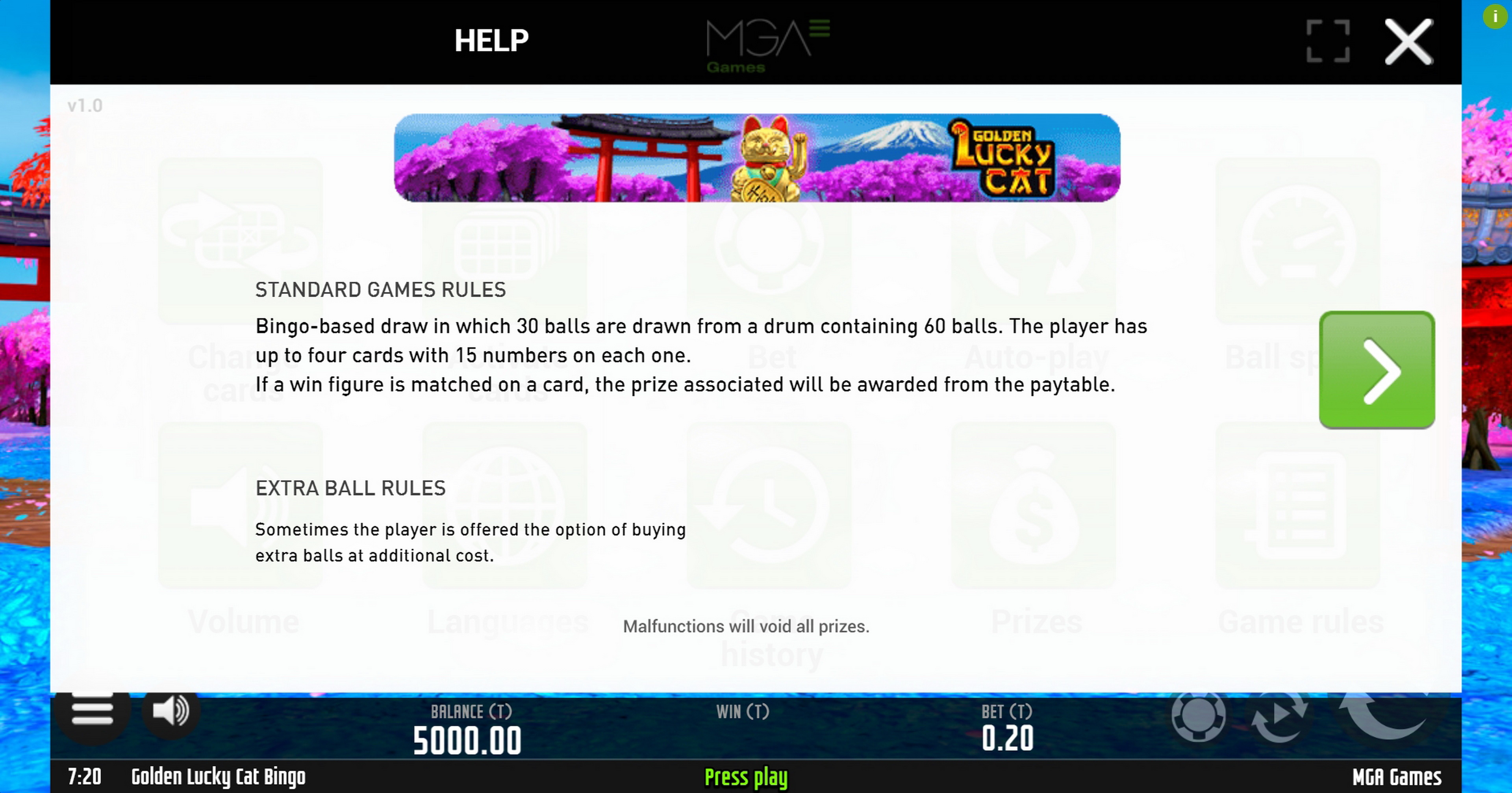 Info of Golden Lucky Cat Bingo Slot Game by MGA