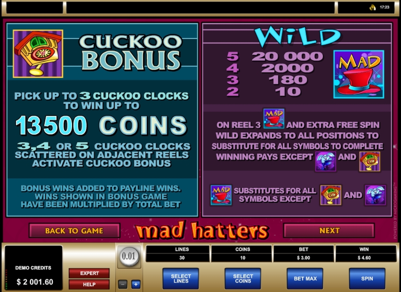 Info of Mad Hatters Slot Game by Microgaming