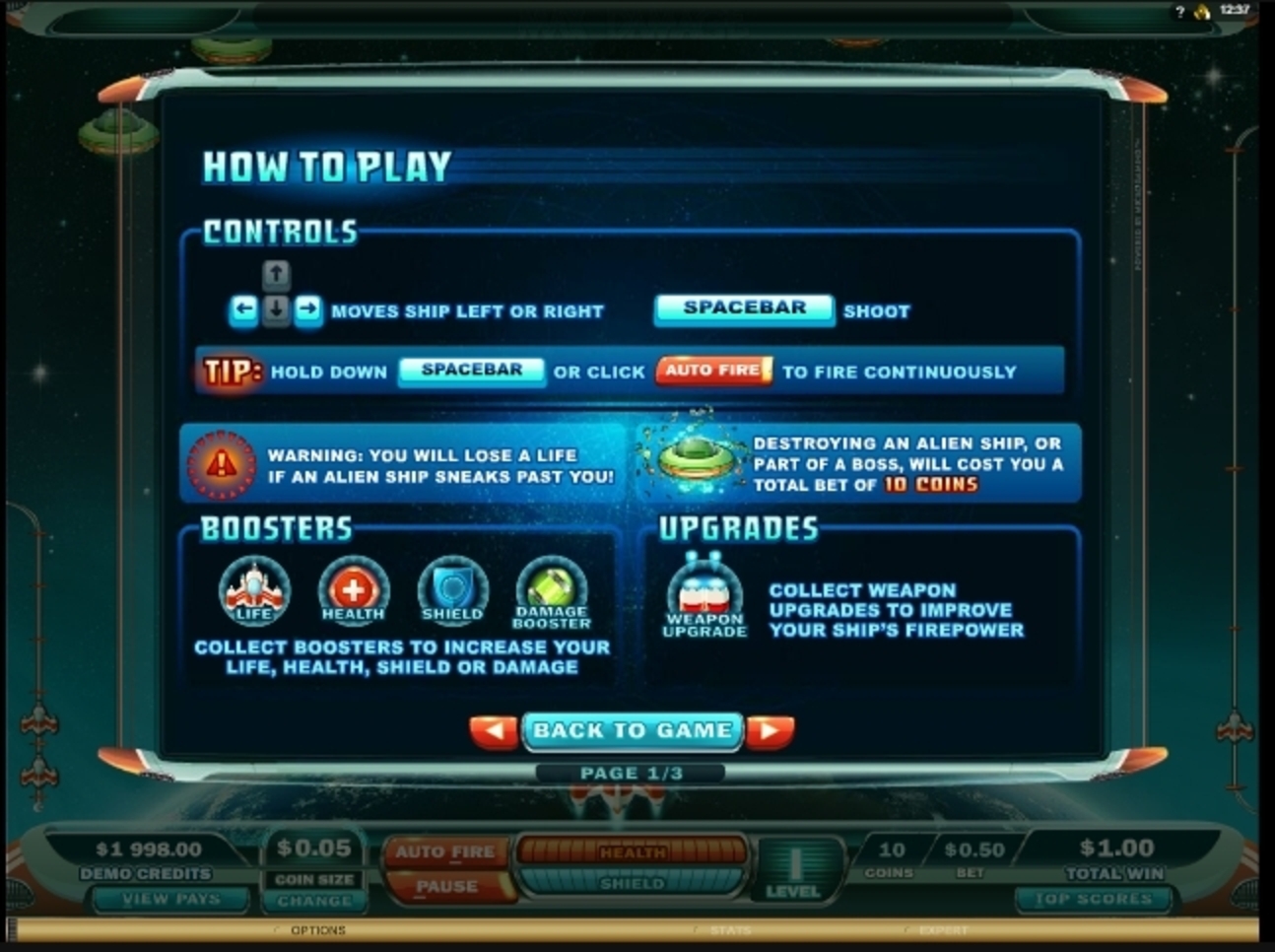 Info of Max Damage and the Alien Attack Slot Game by Microgaming