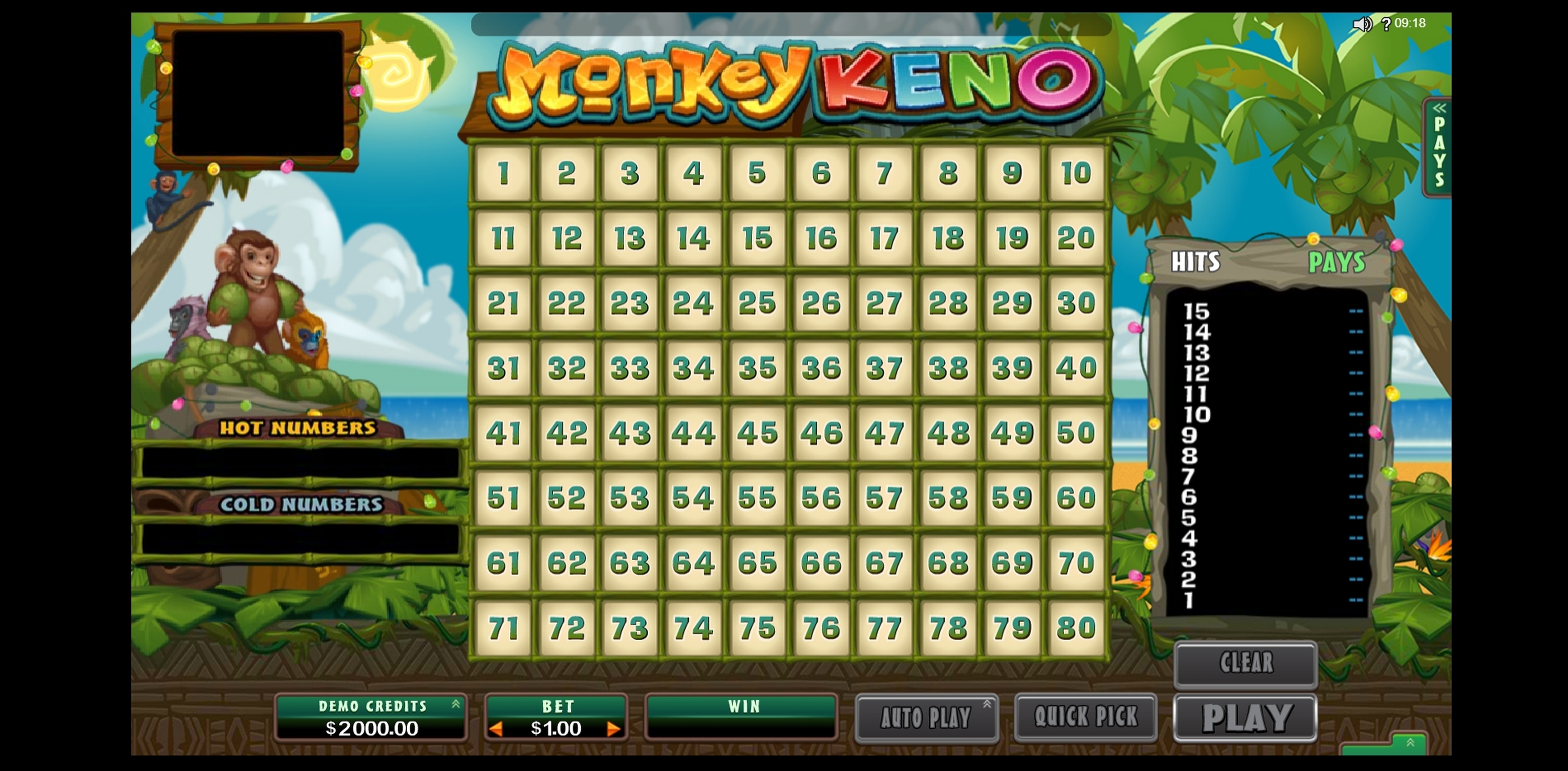 Reels in Monkey Keno Slot Game by Microgaming
