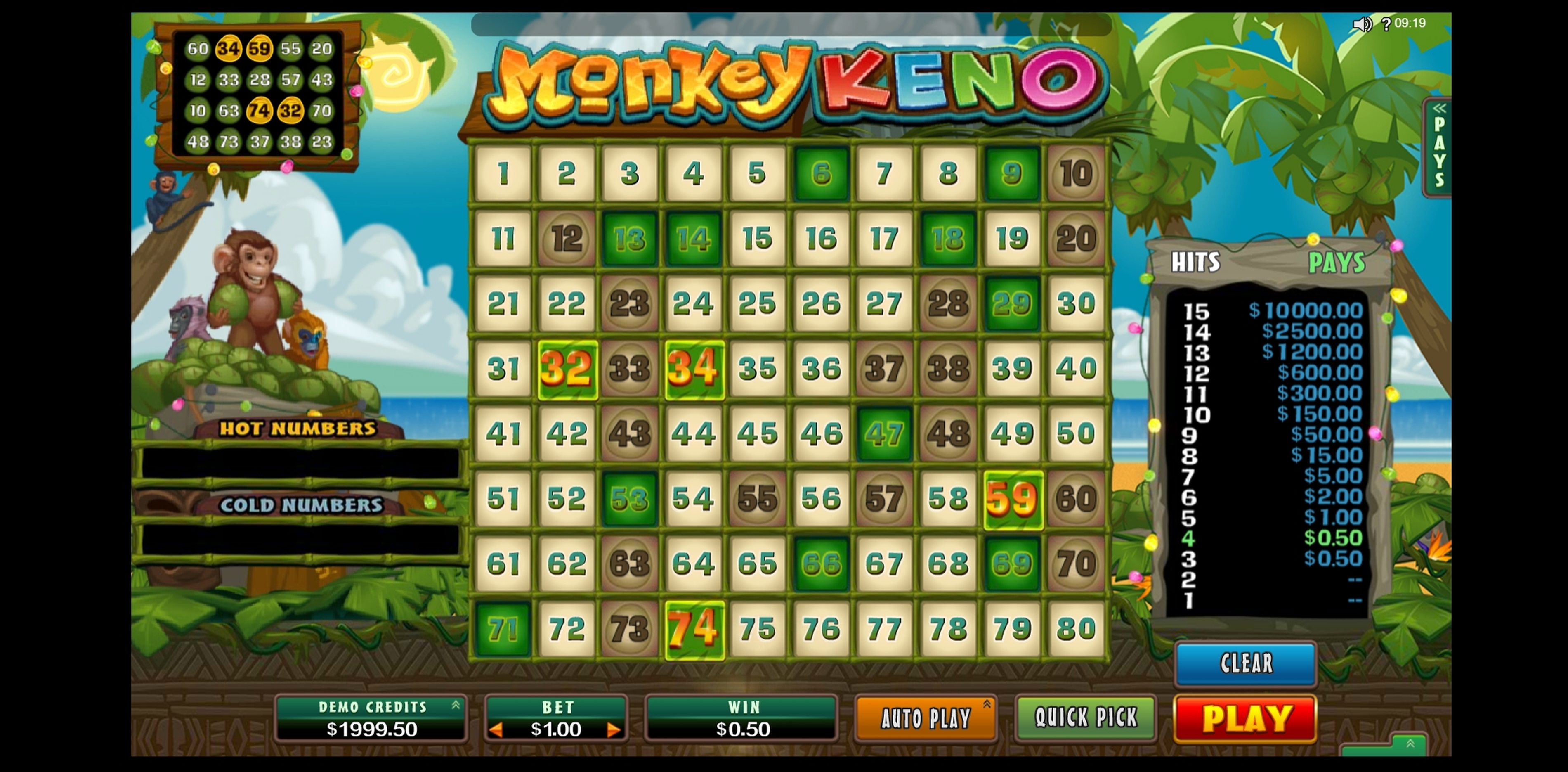 Win Money in Monkey Keno Free Slot Game by Microgaming