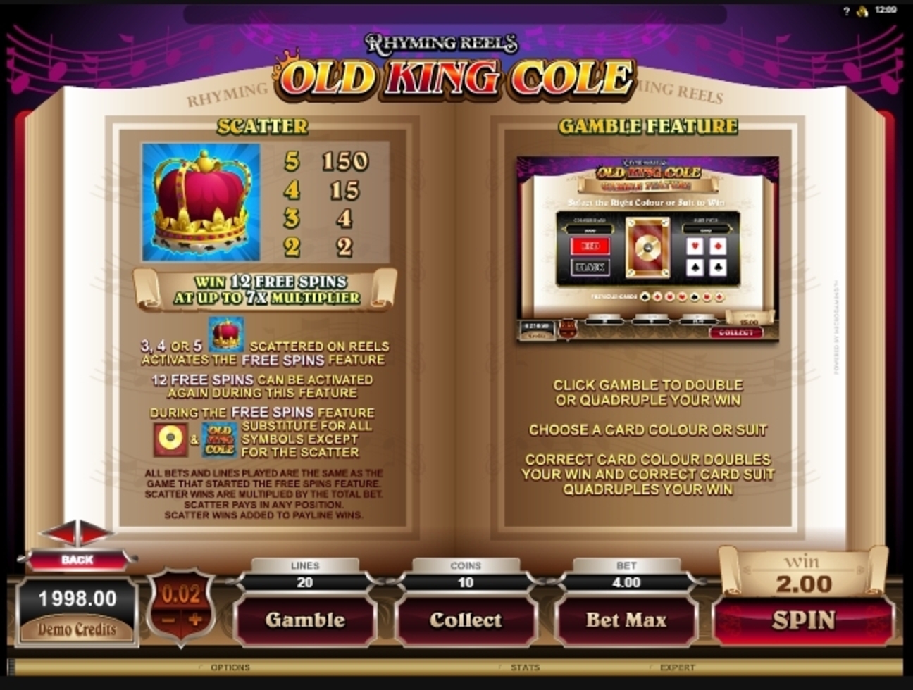Info of Old King Cole Slot Game by Microgaming