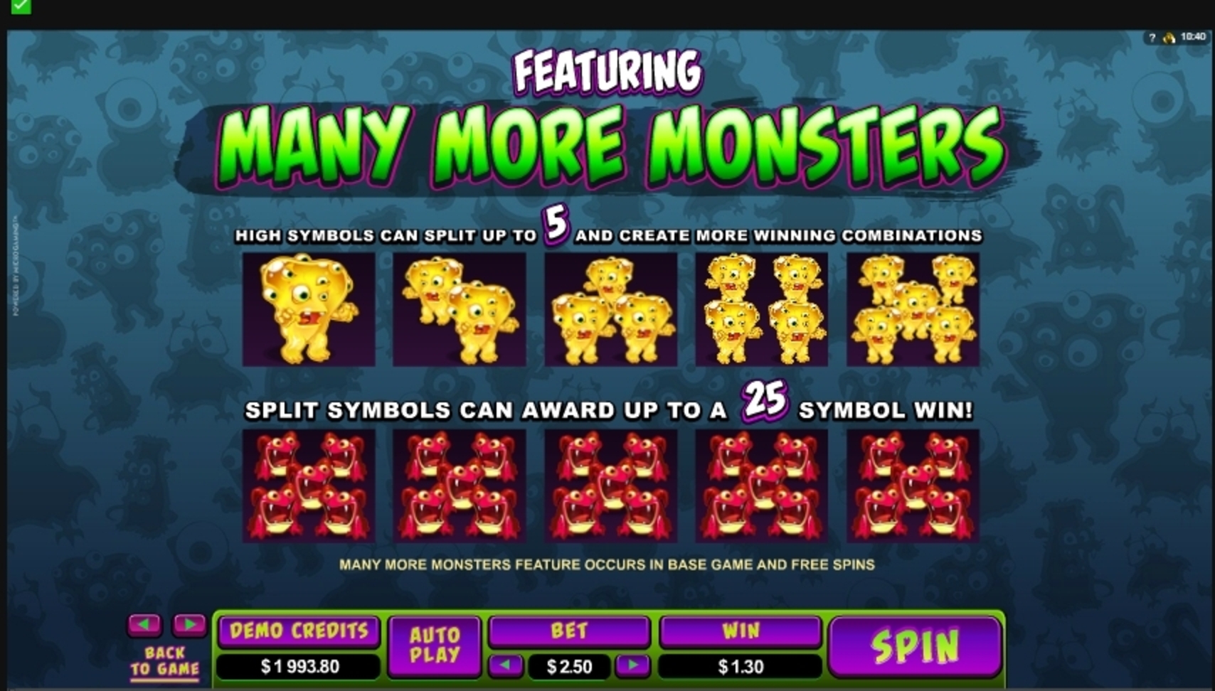 Info of So Many Monsters Slot Game by Microgaming
