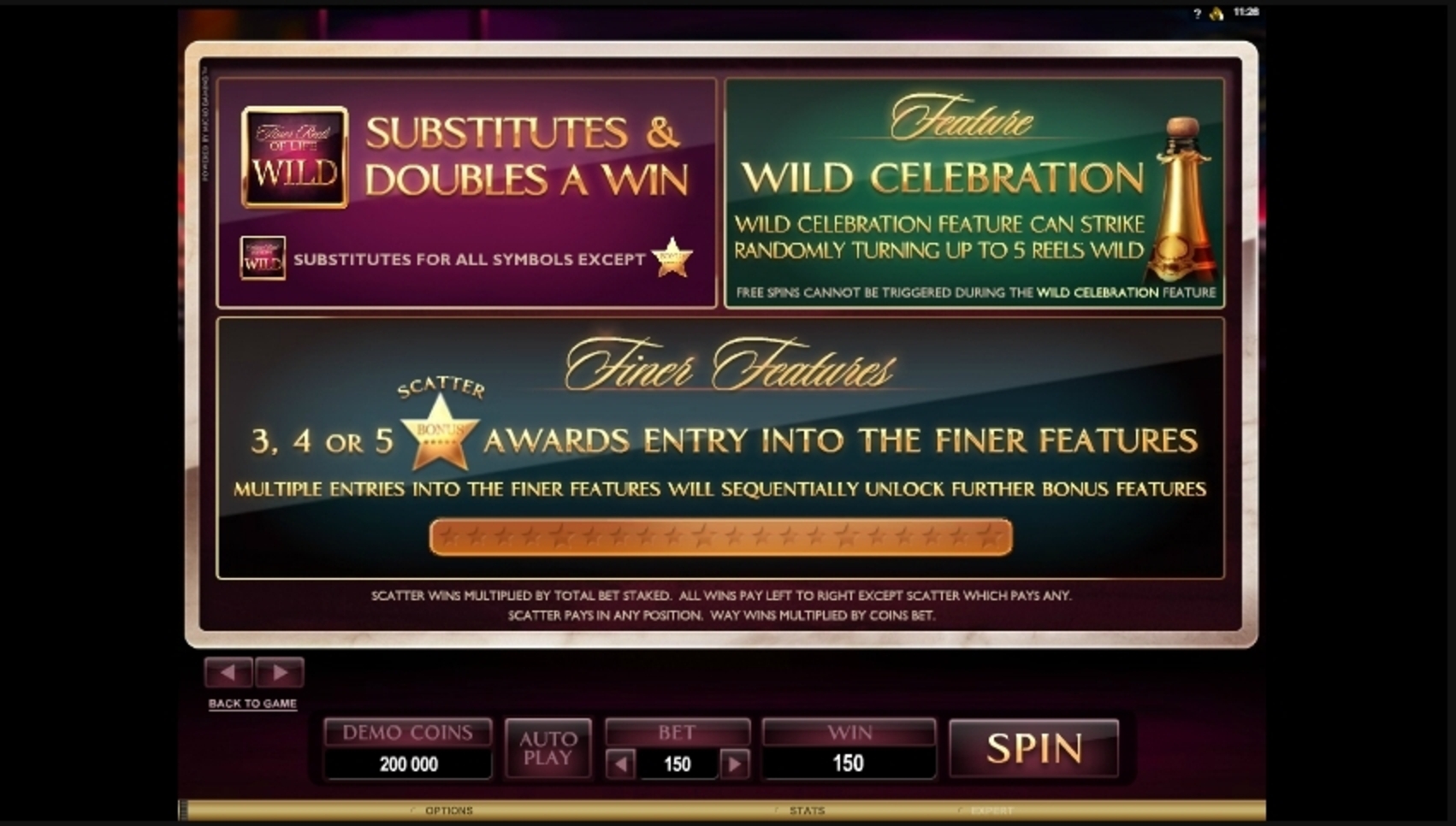Info of The Finer Reels of Life Slot Game by Microgaming