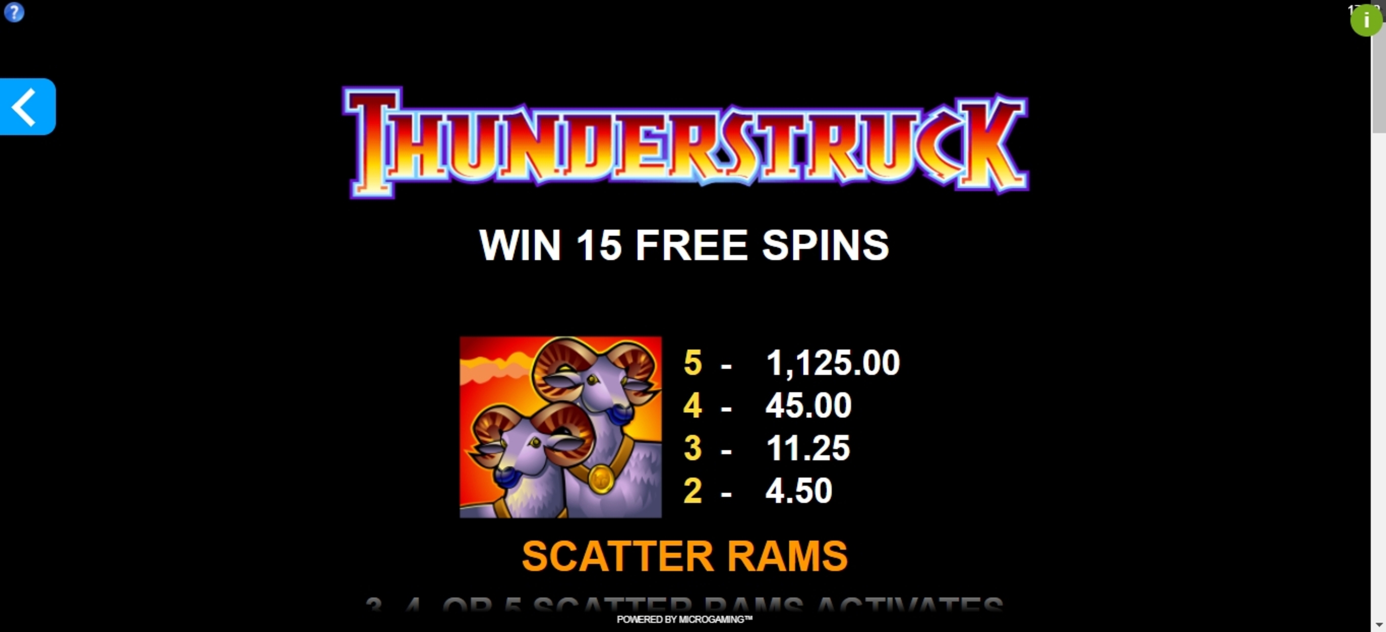 Info of Thunderstruck Slot Game by Microgaming
