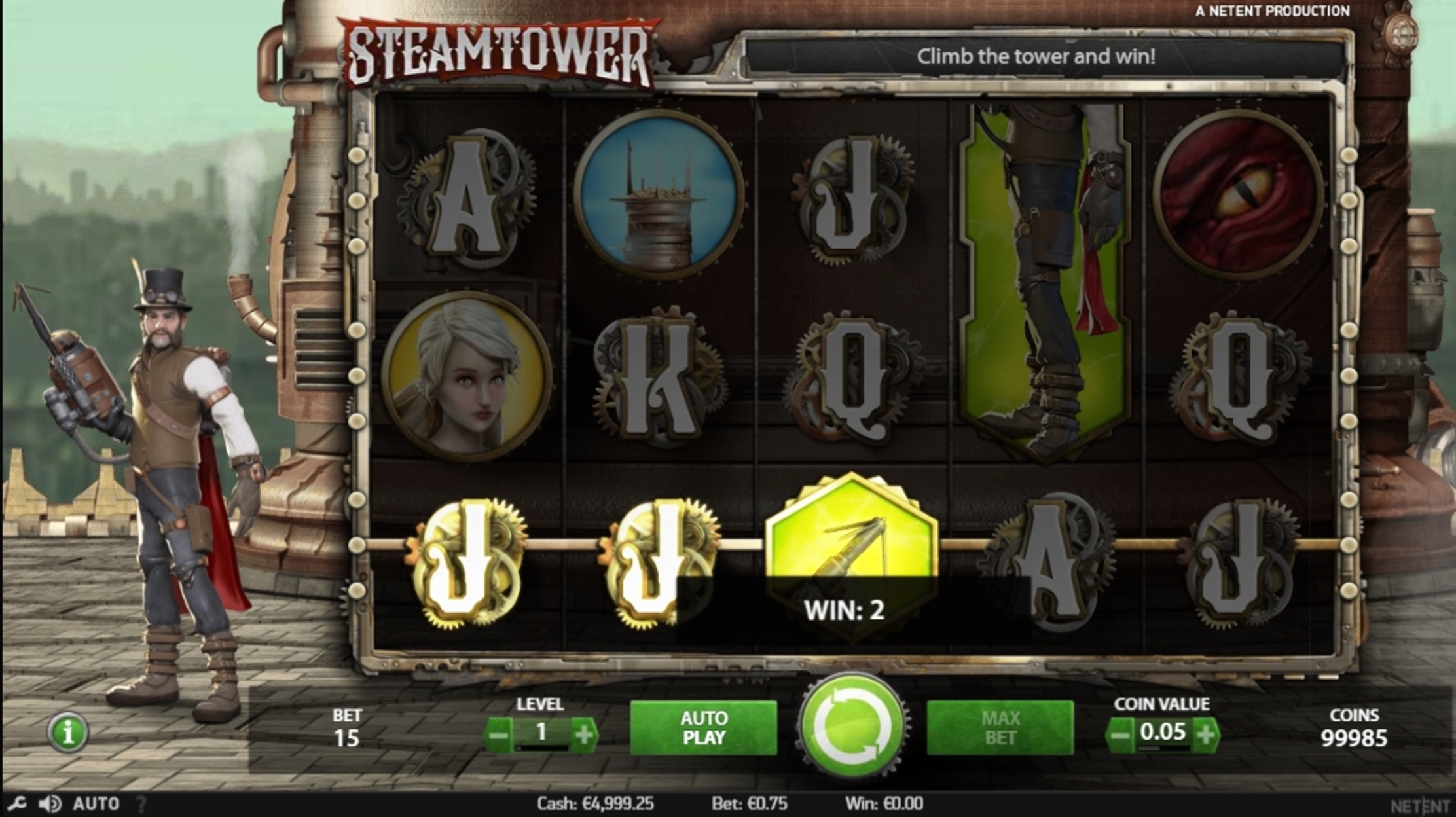 Win Money in Steam Tower Free Slot Game by NetEnt