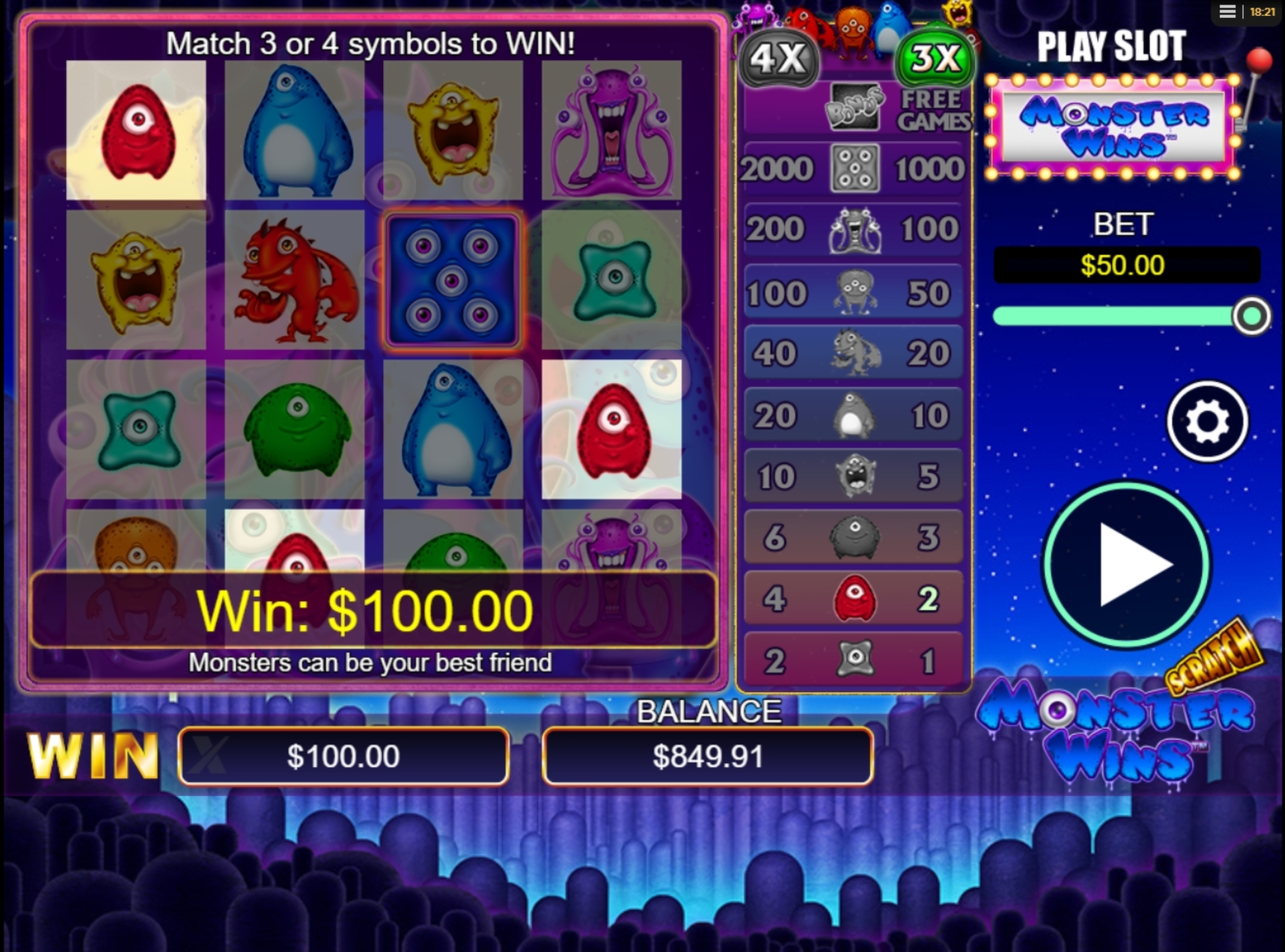 Win Money in Scratch Monster Wins Free Slot Game by NextGen Gaming