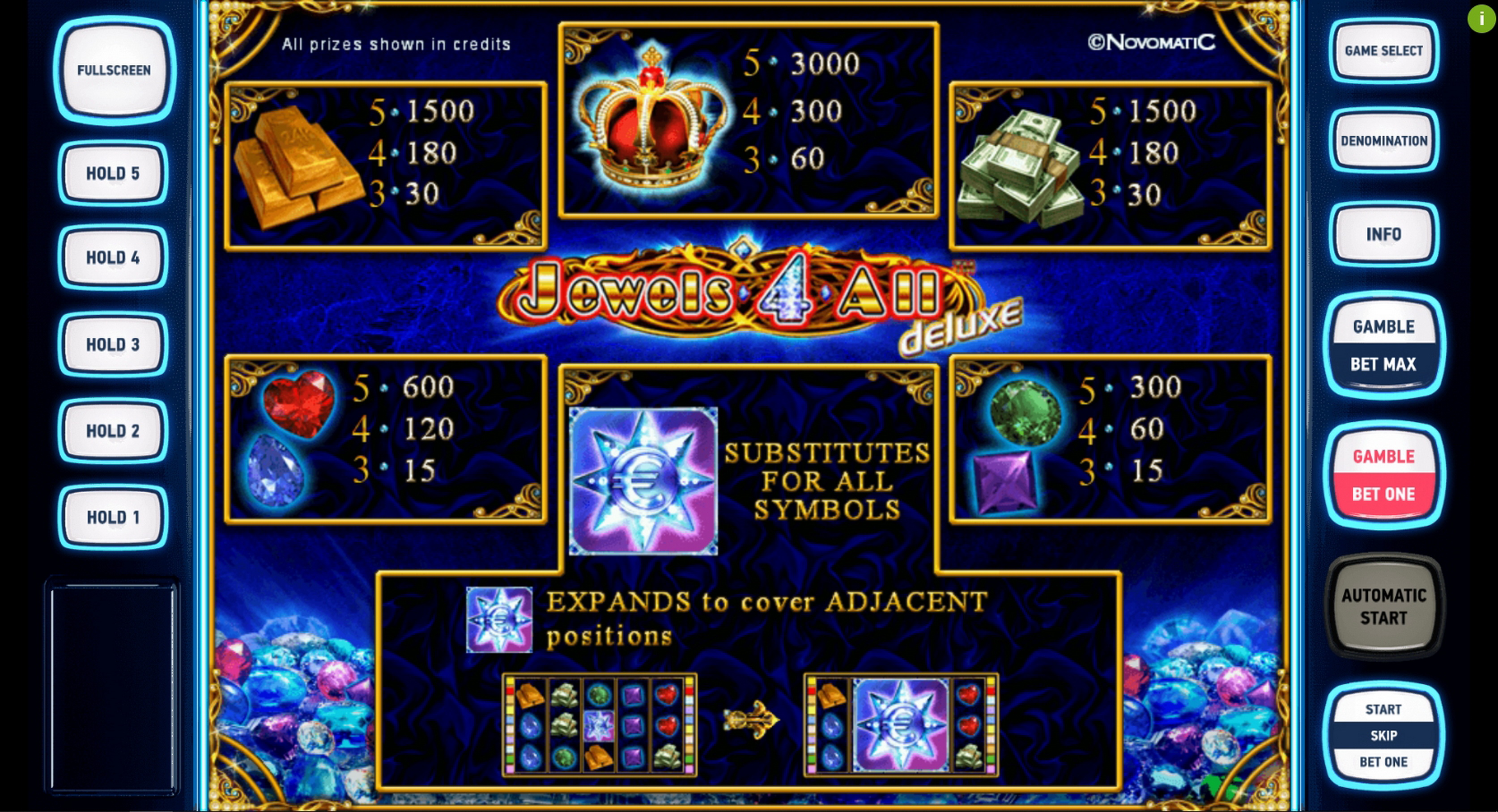 Info of Jewels 4 All Deluxe	 Slot Game by Novomatic