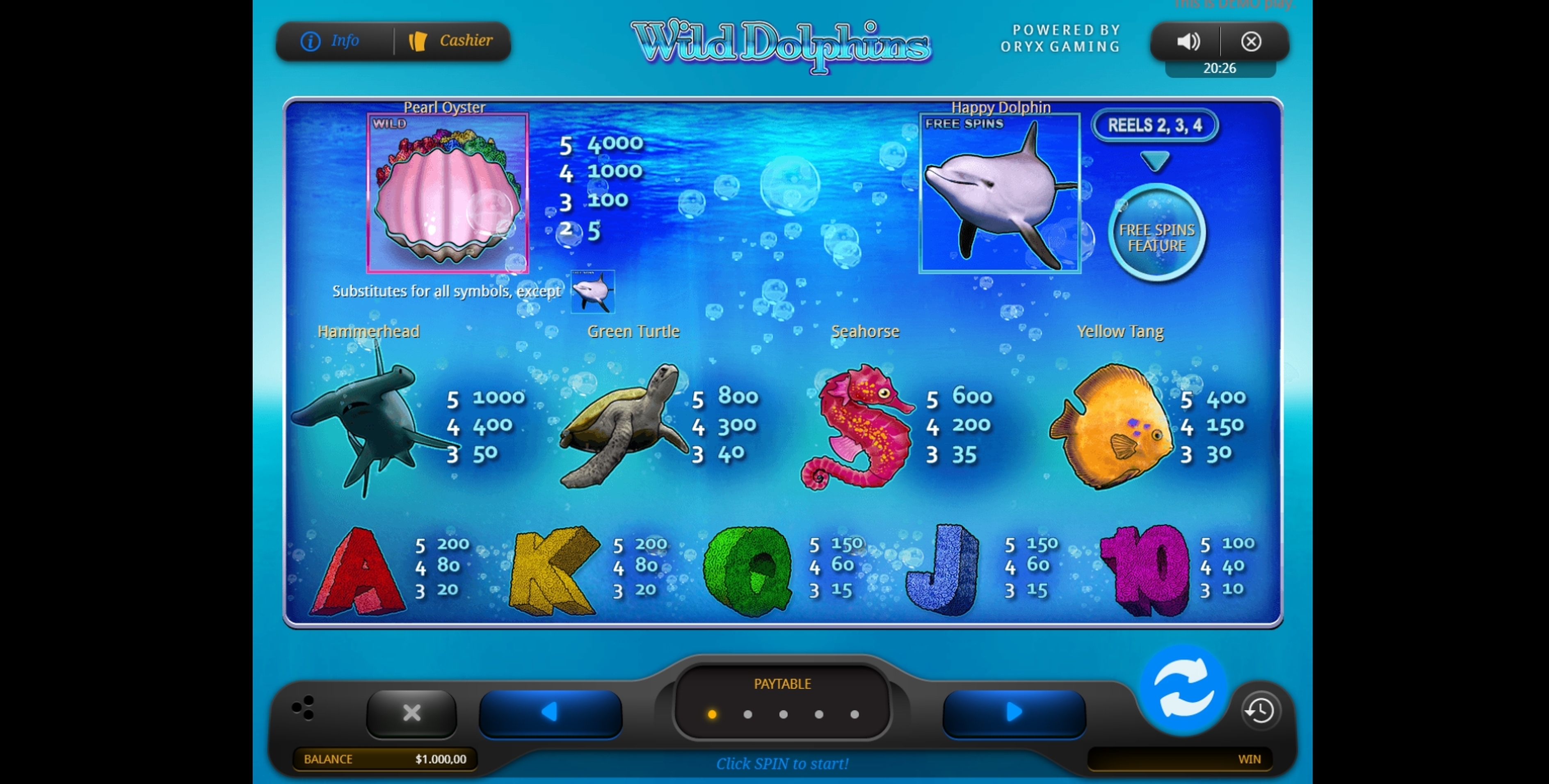 Info of Wild Dolphins Slot Game by Oryx Gaming