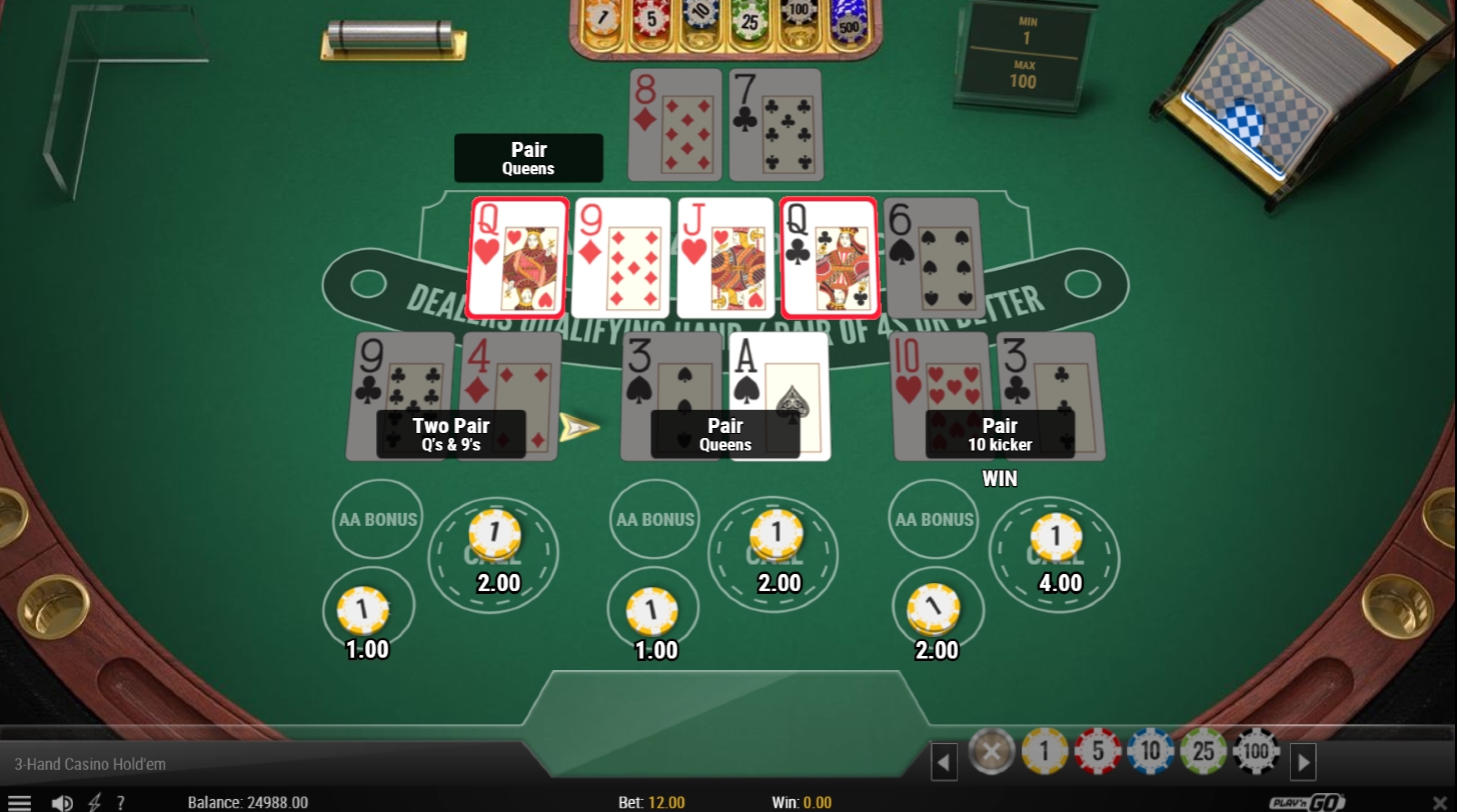Win Money in 3 Hand Casino Hold'Em Free Slot Game by Playn GO