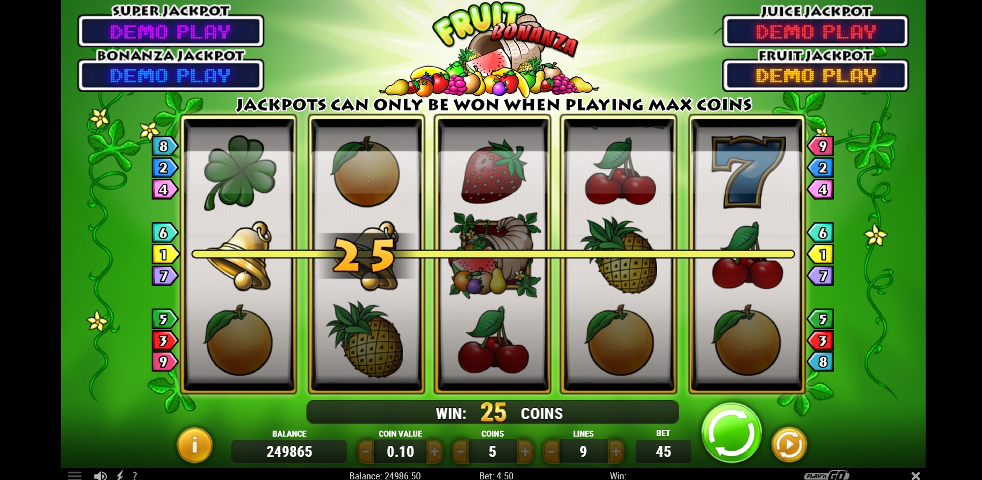Win Money in Fruit Bonanza Free Slot Game by Playn GO