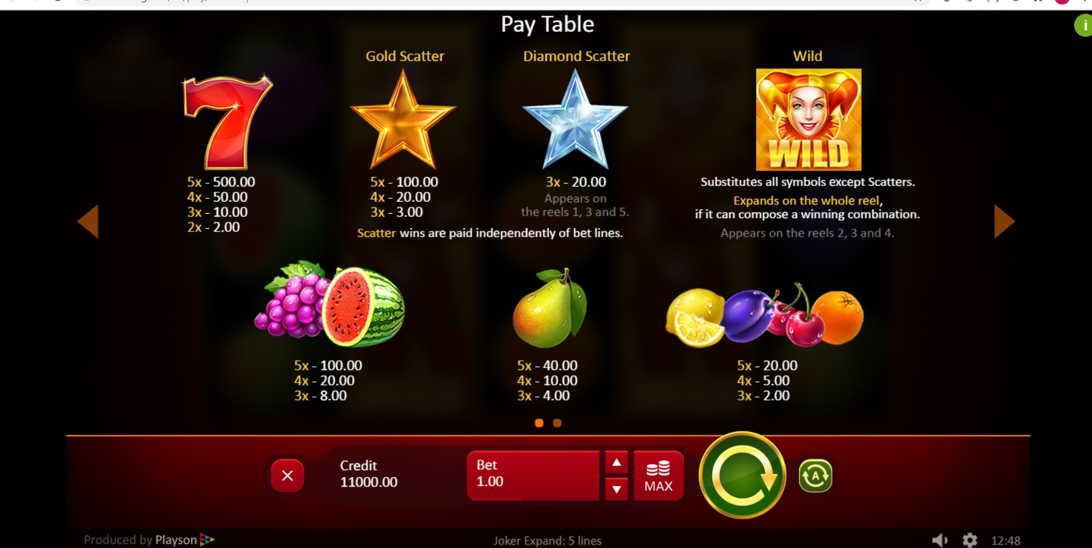 Info of Joker Expand: 5 lines Slot Game by Playson