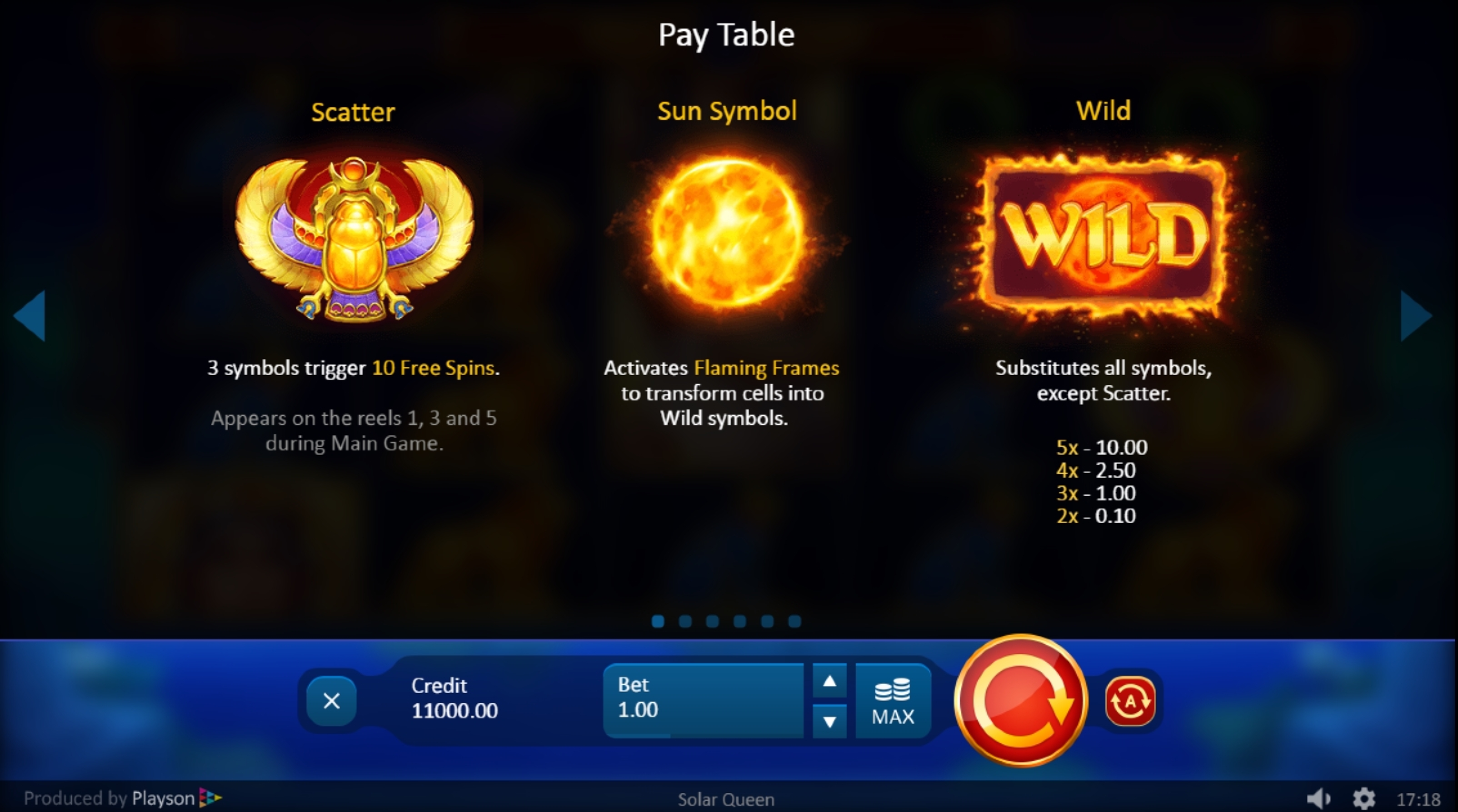 Info of Solar Queen Slot Game by Playson