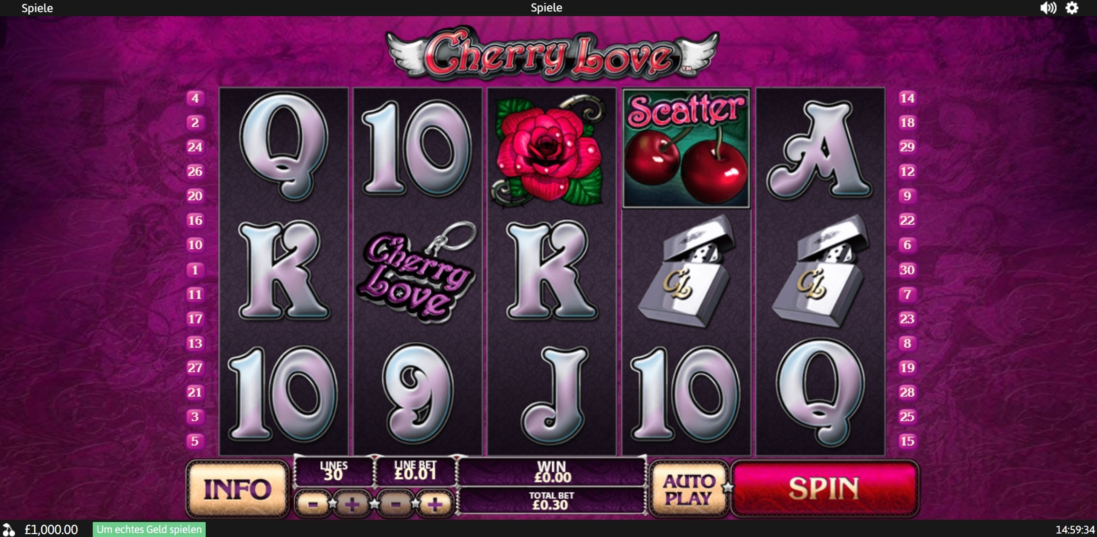 Reels in Cherry Love Slot Game by Playtech