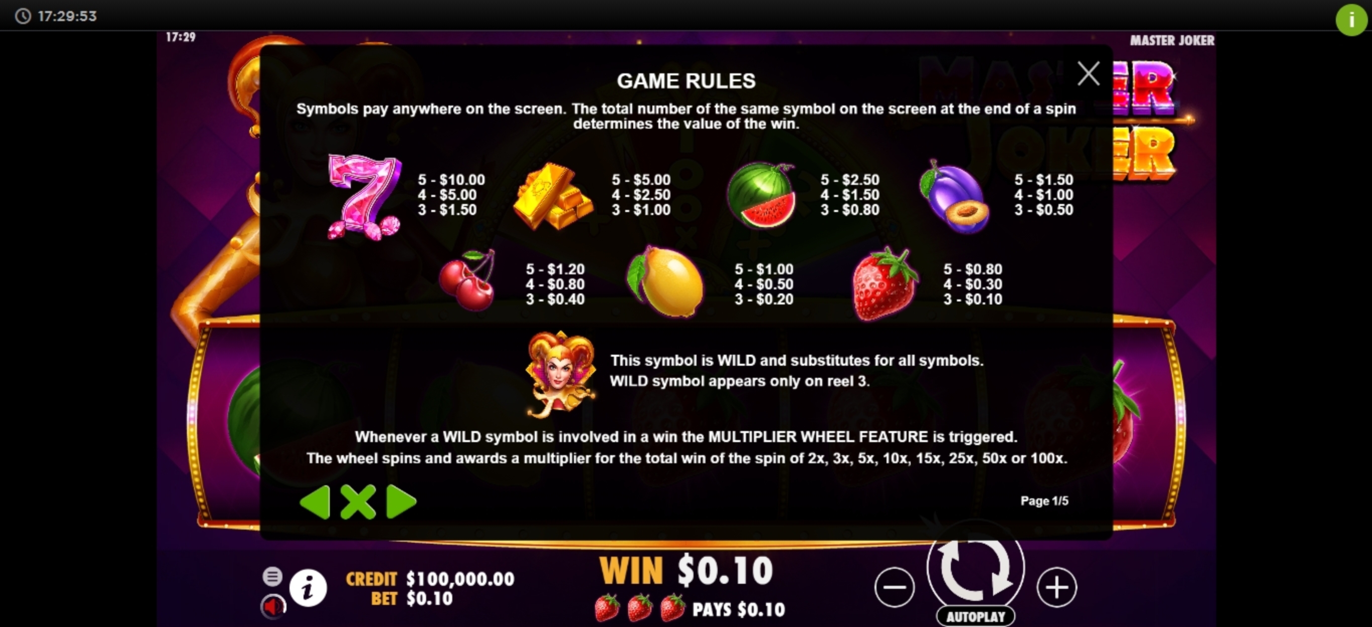 Info of Master Joker Slot Game by Pragmatic Play
