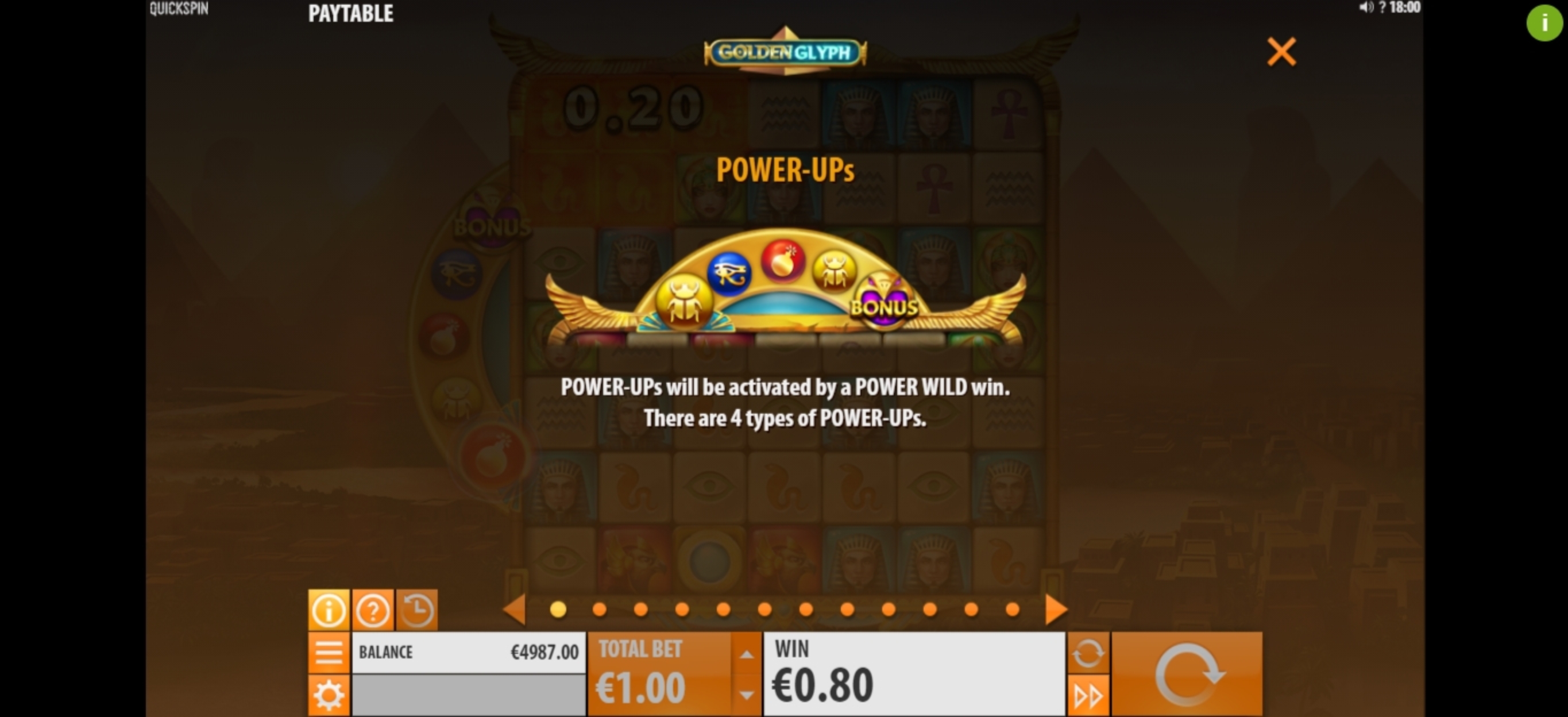 Info of Golden Glyph Slot Game by Quickspin