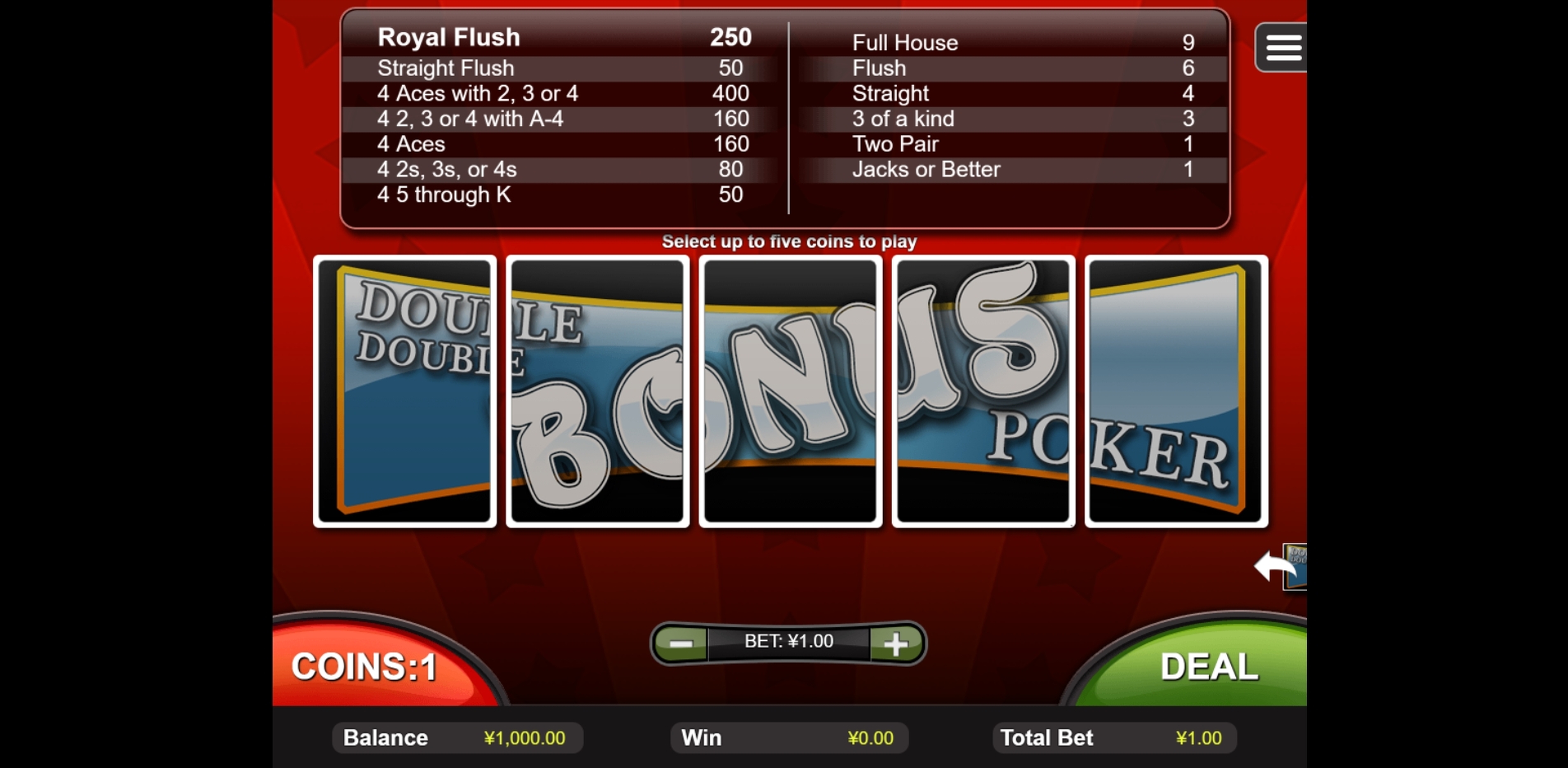 Reels in Double Double Bonus Poker (RTG) Slot Game by Real Time Gaming