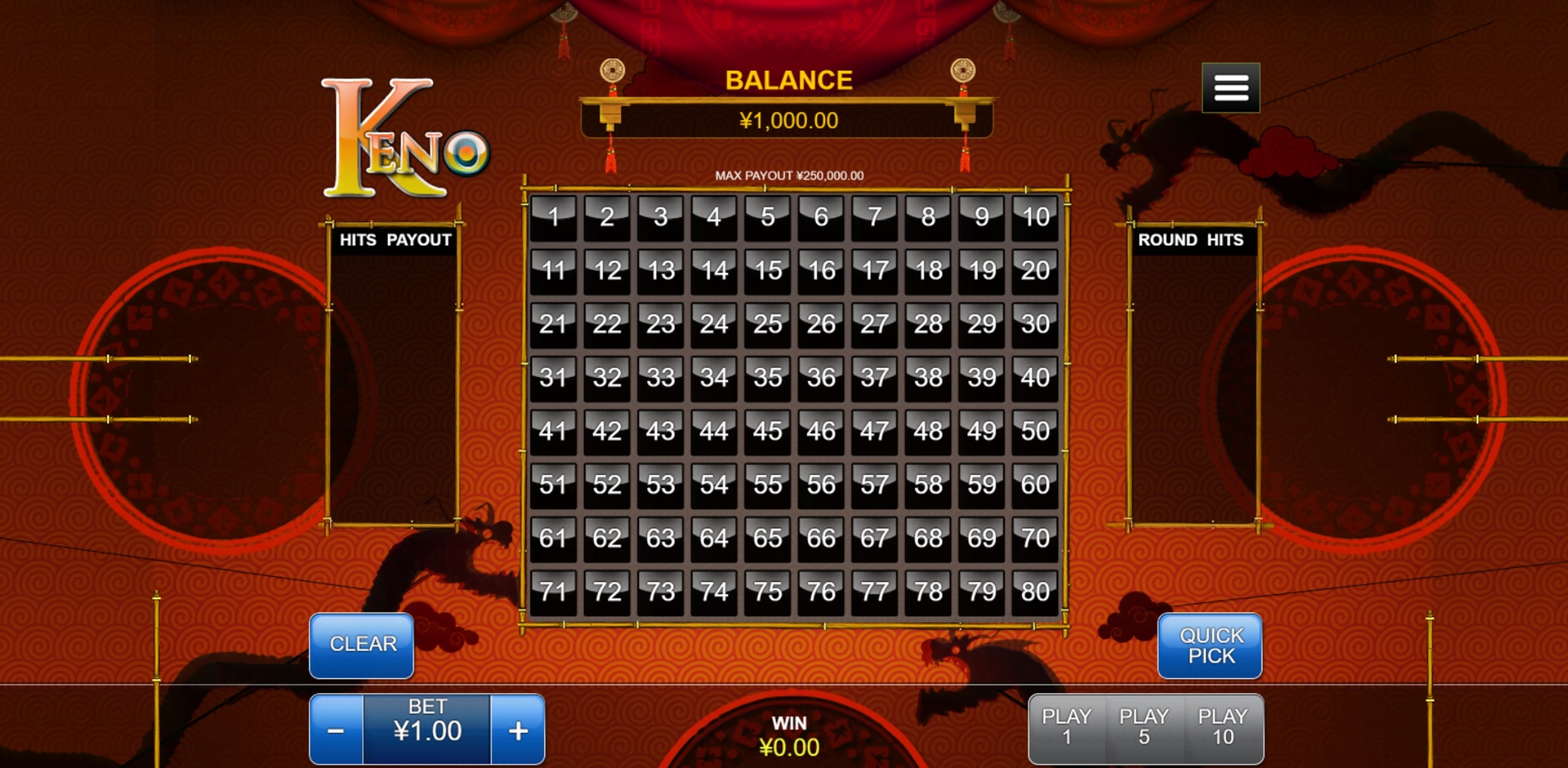 Reels in Keno (RTG) Slot Game by Real Time Gaming