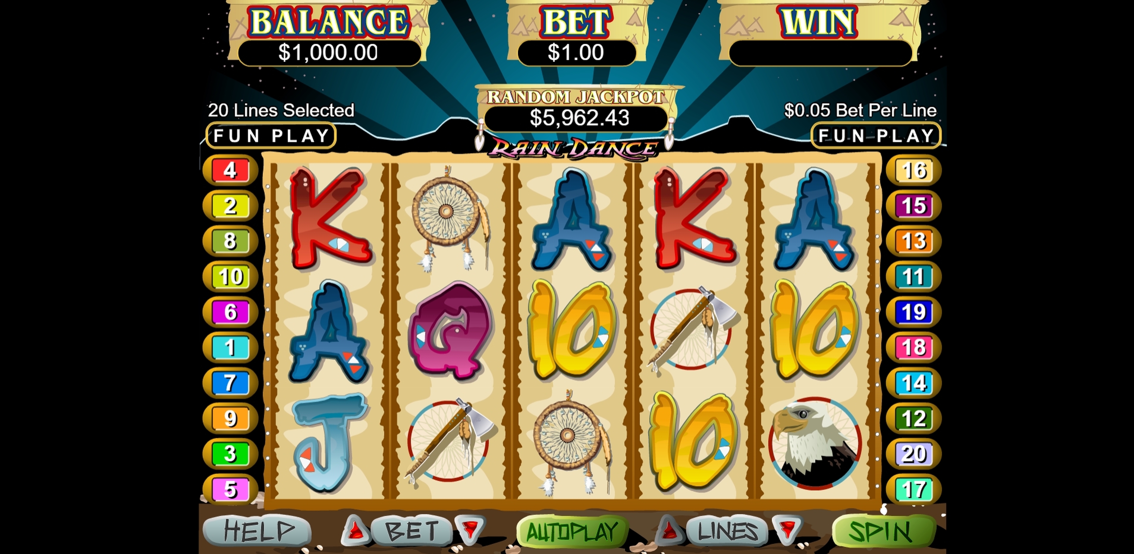 Reels in Rain Dance Slot Game by Real Time Gaming