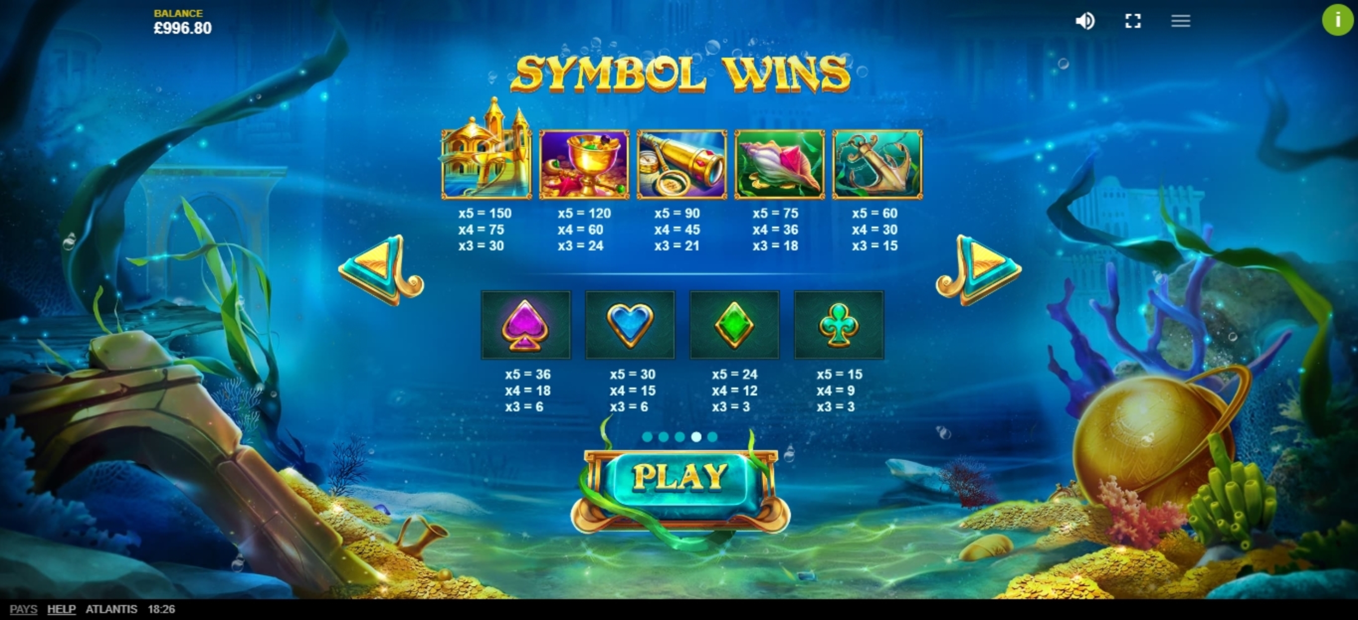 Info of Atlantis Slot Game by Red Tiger