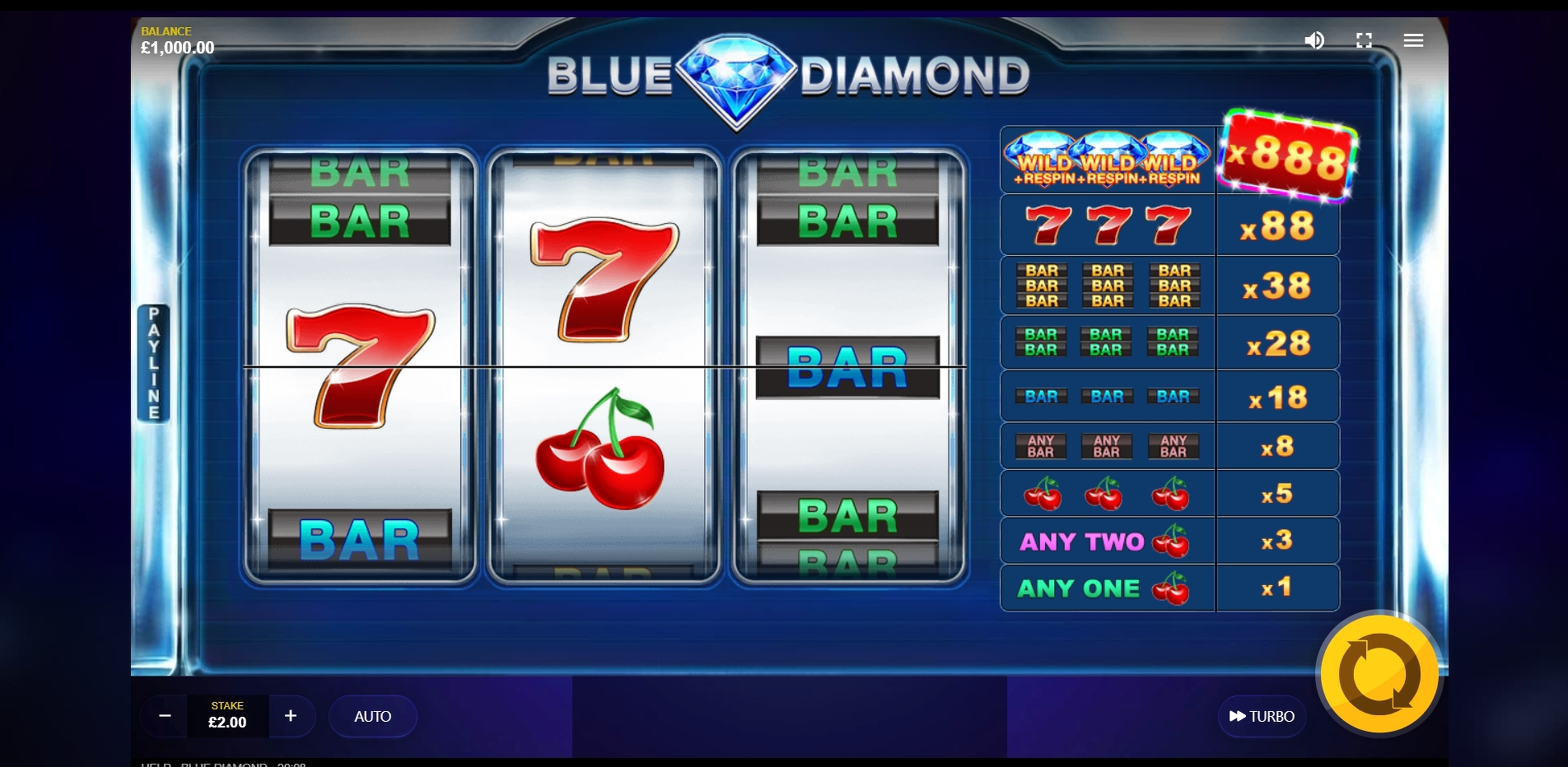 Reels in Blue Diamond Slot Game by Red Tiger Gaming