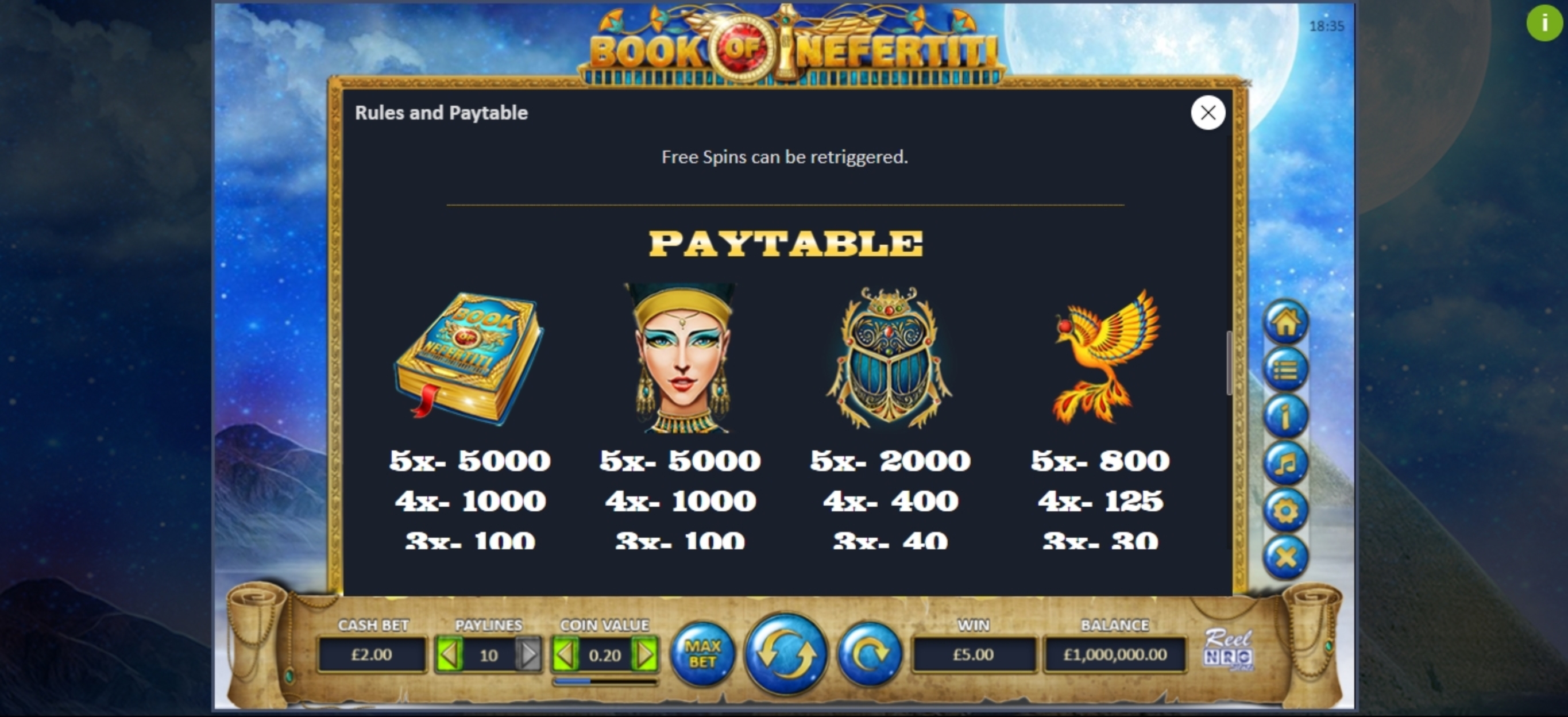 Info of Book of Nefertiti Slot Game by ReelNRG Gaming