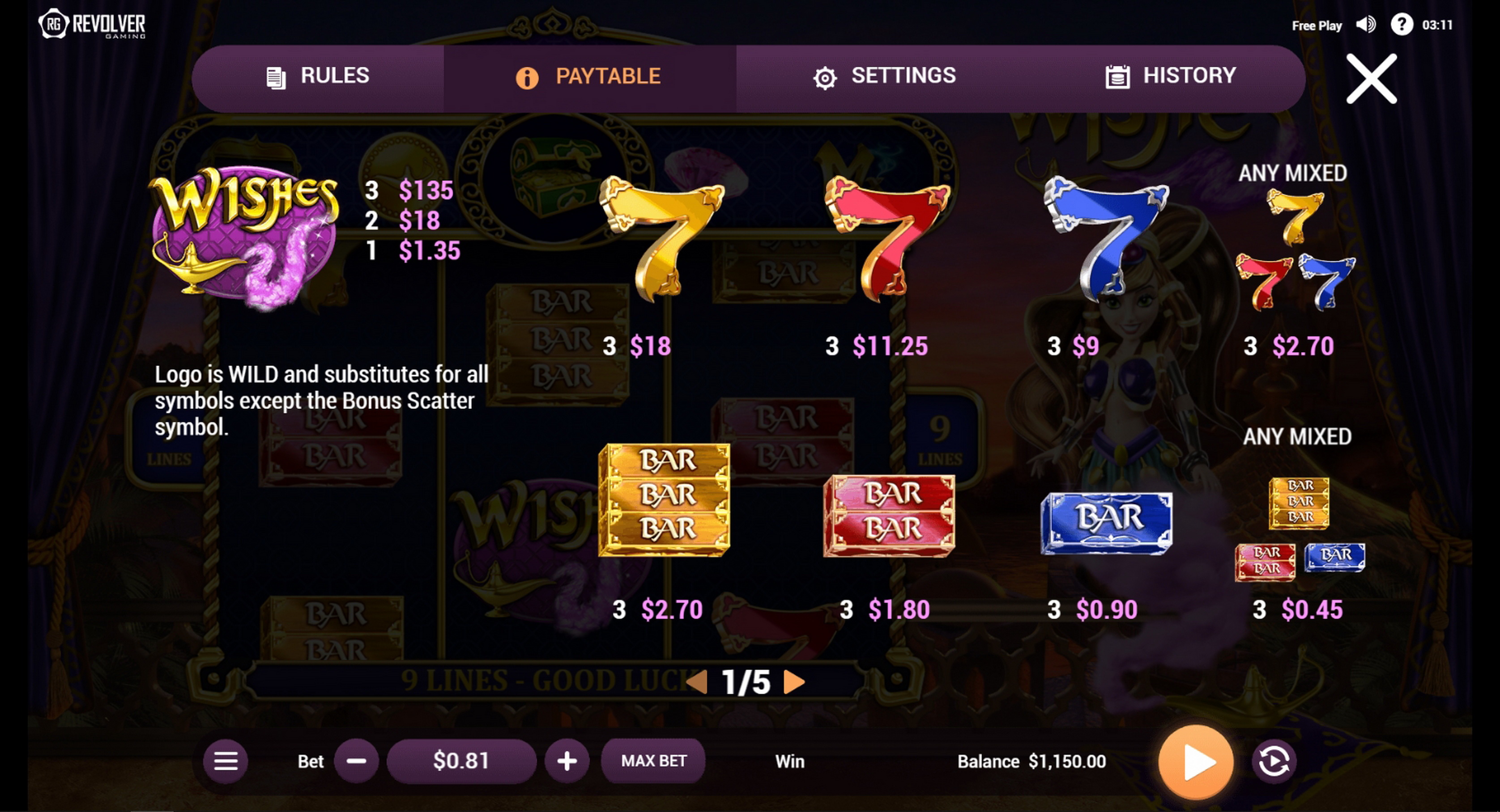 Info of Wishes Slot Game by Revolver Gaming