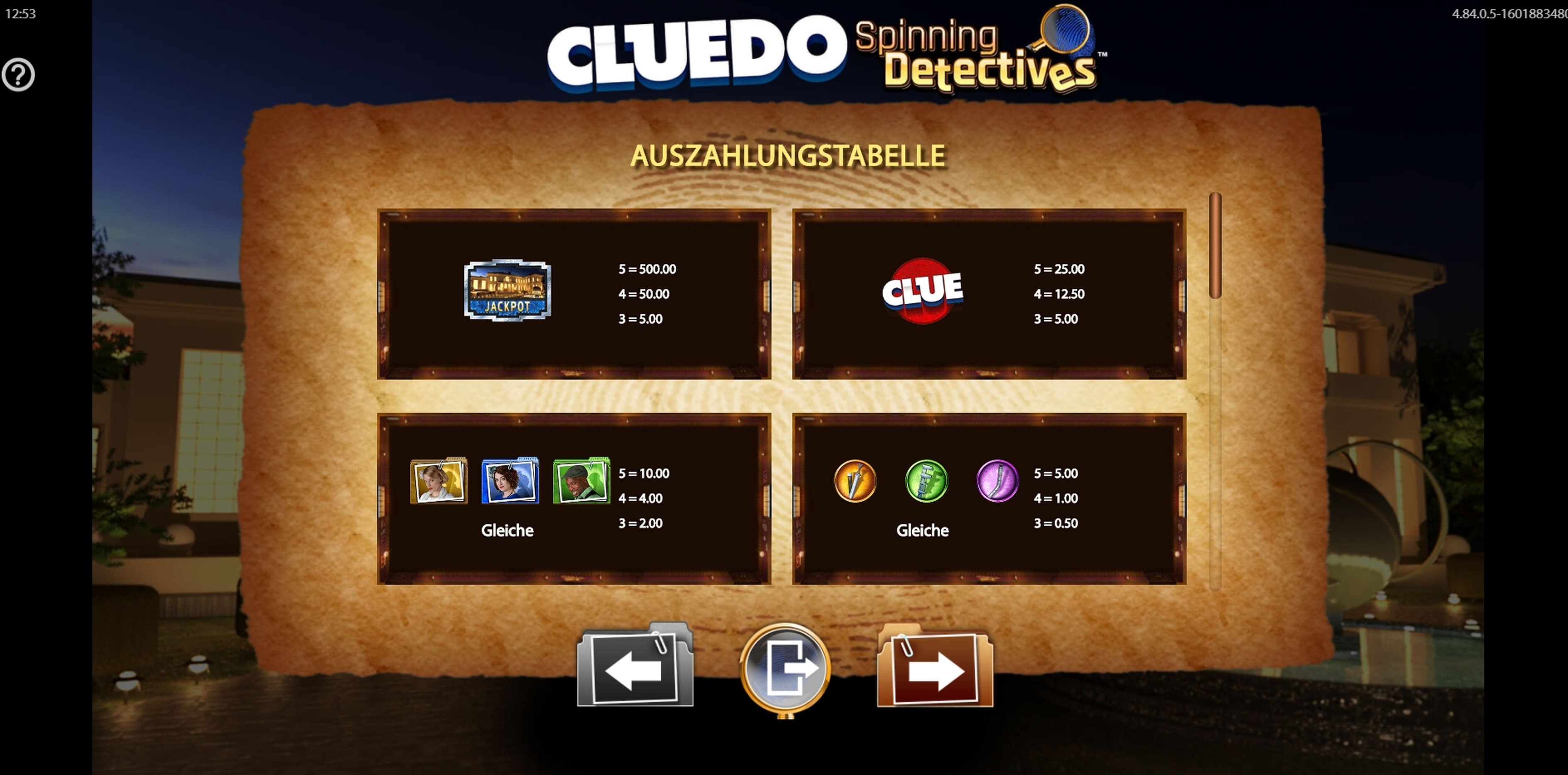 Info of CLUEDO Spinning Detectives Slot Game by WMS