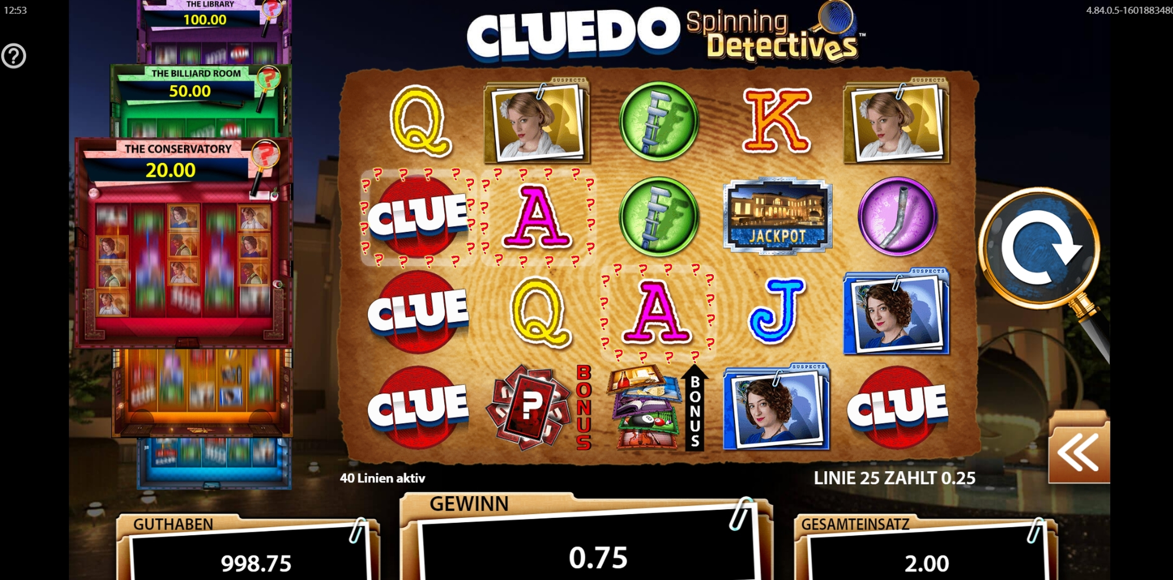 Win Money in CLUEDO Spinning Detectives Free Slot Game by WMS