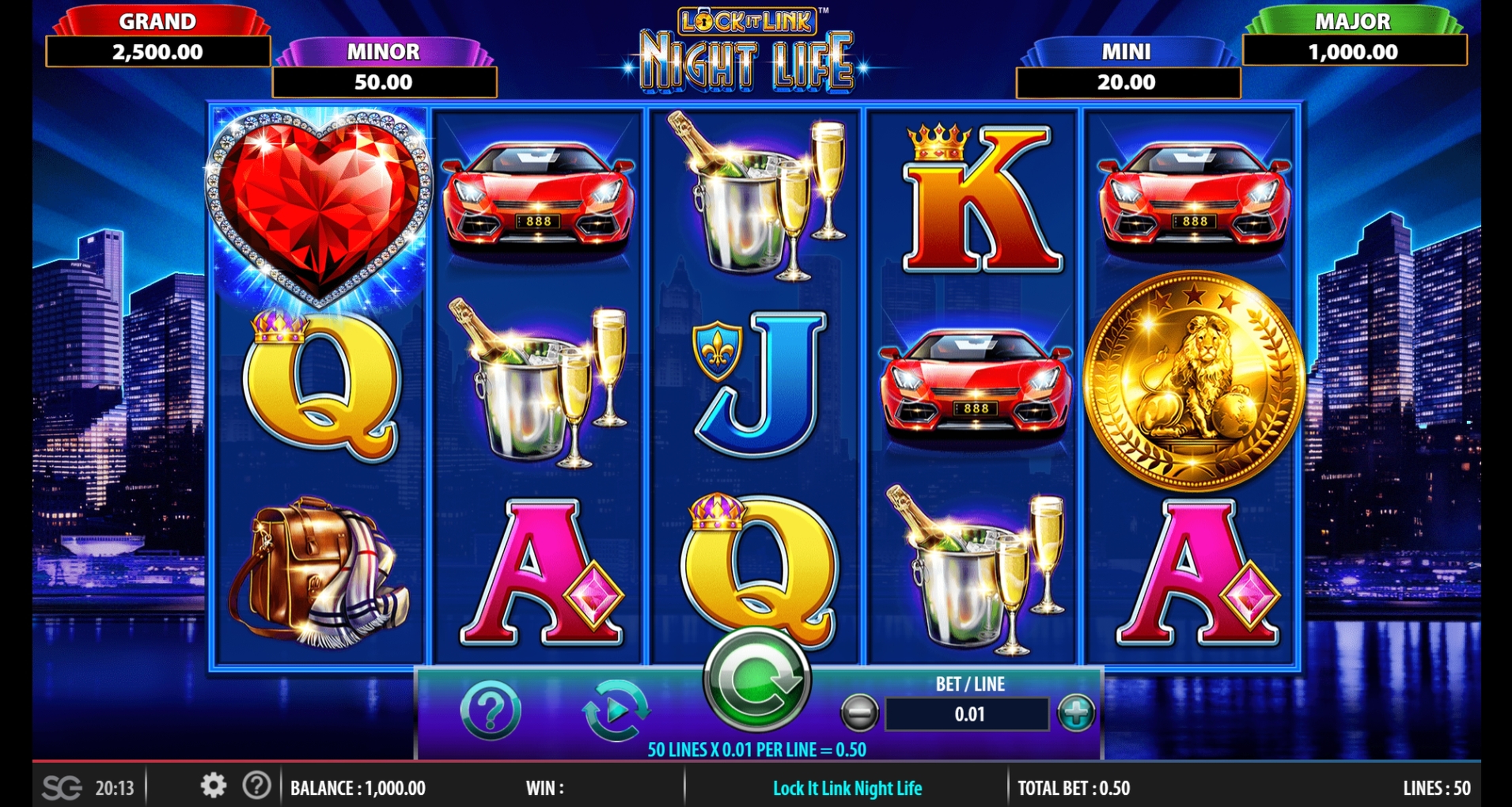 Reels in Lock it Link Night Life Slot Game by SG Interactive