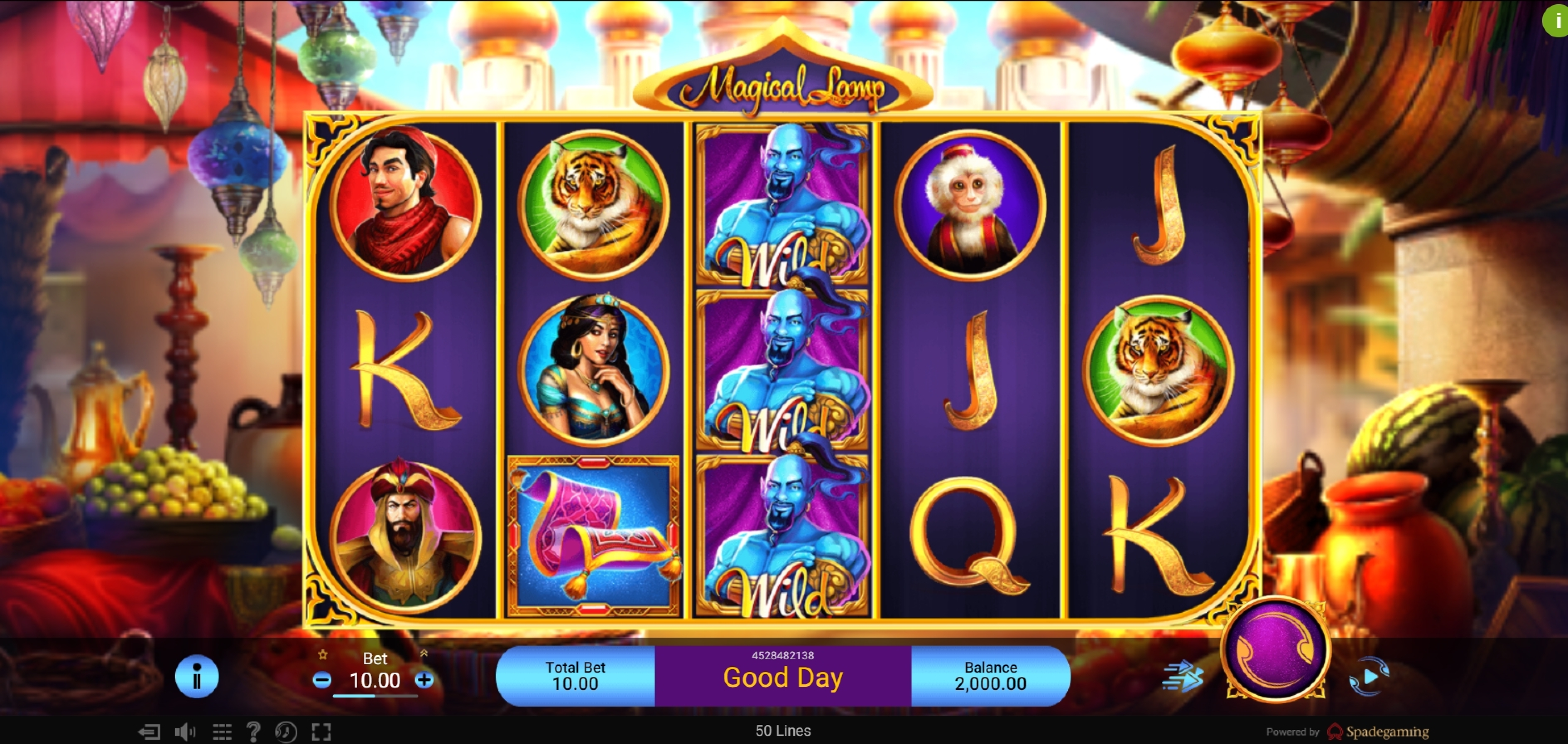 Reels in Magical Lamp Slot Game by Spade Gaming
