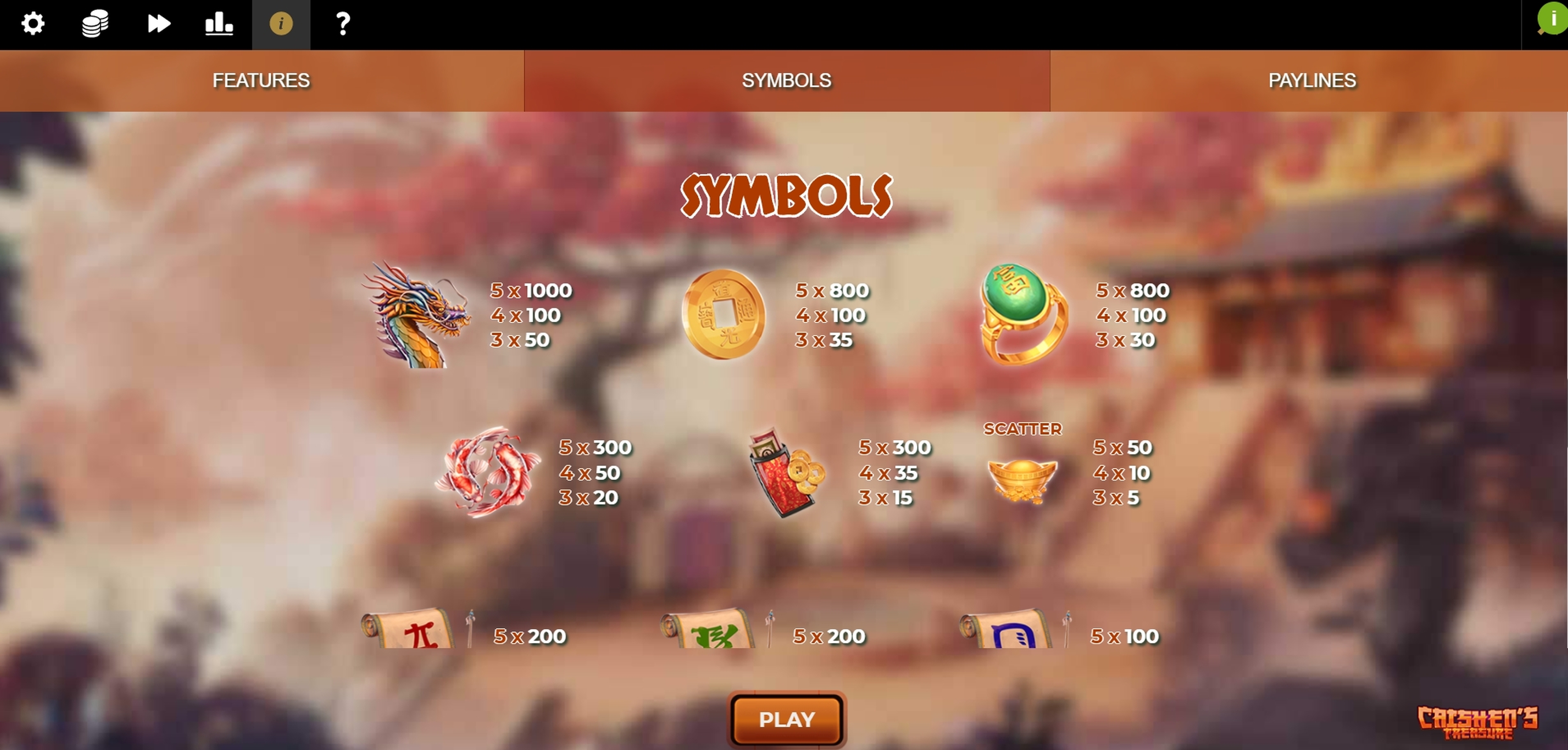 Info of Caishen's Treasure Slot Game by Spinmatic