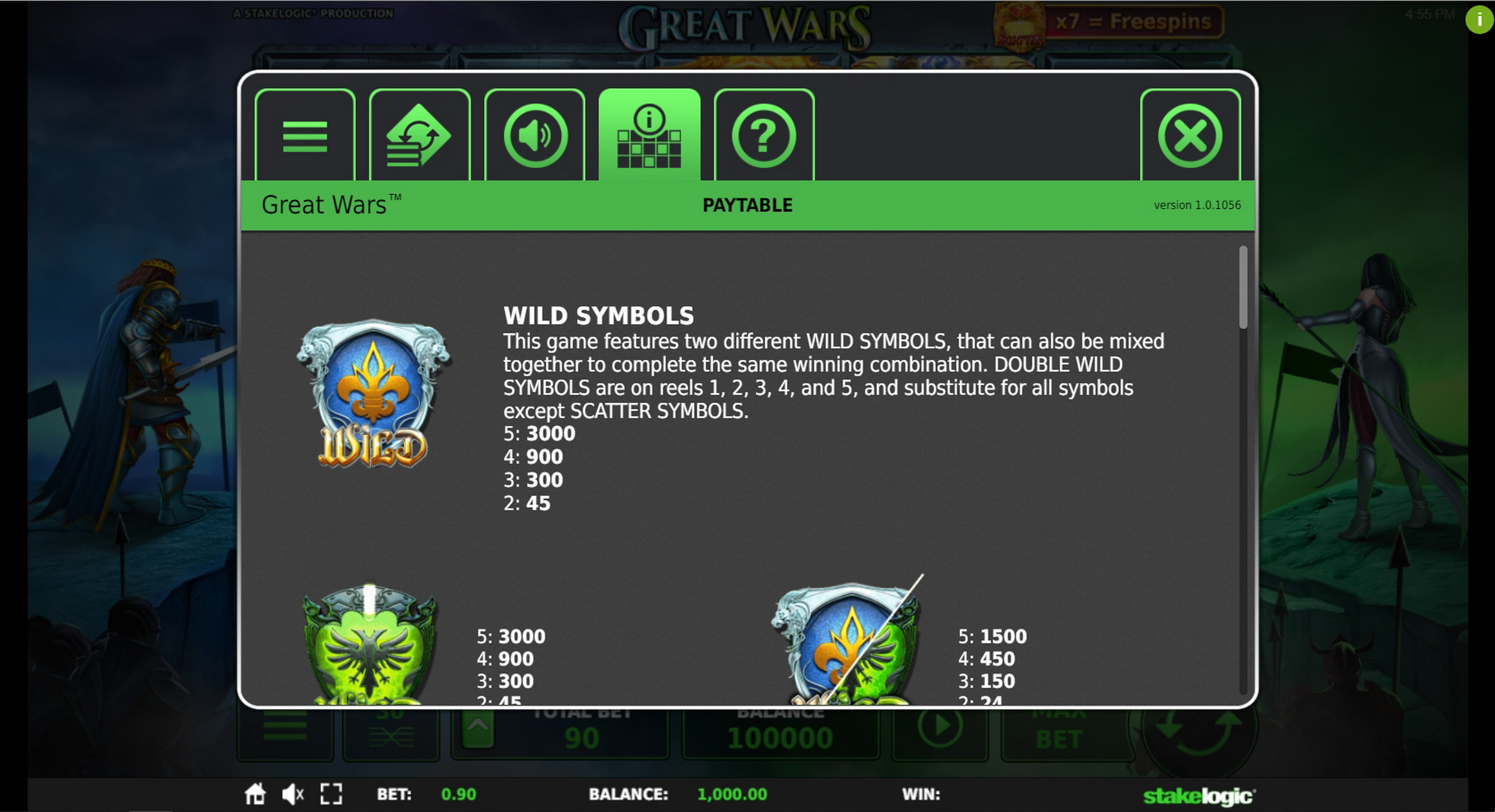 Info of Great Wars Slot Game by Stakelogic