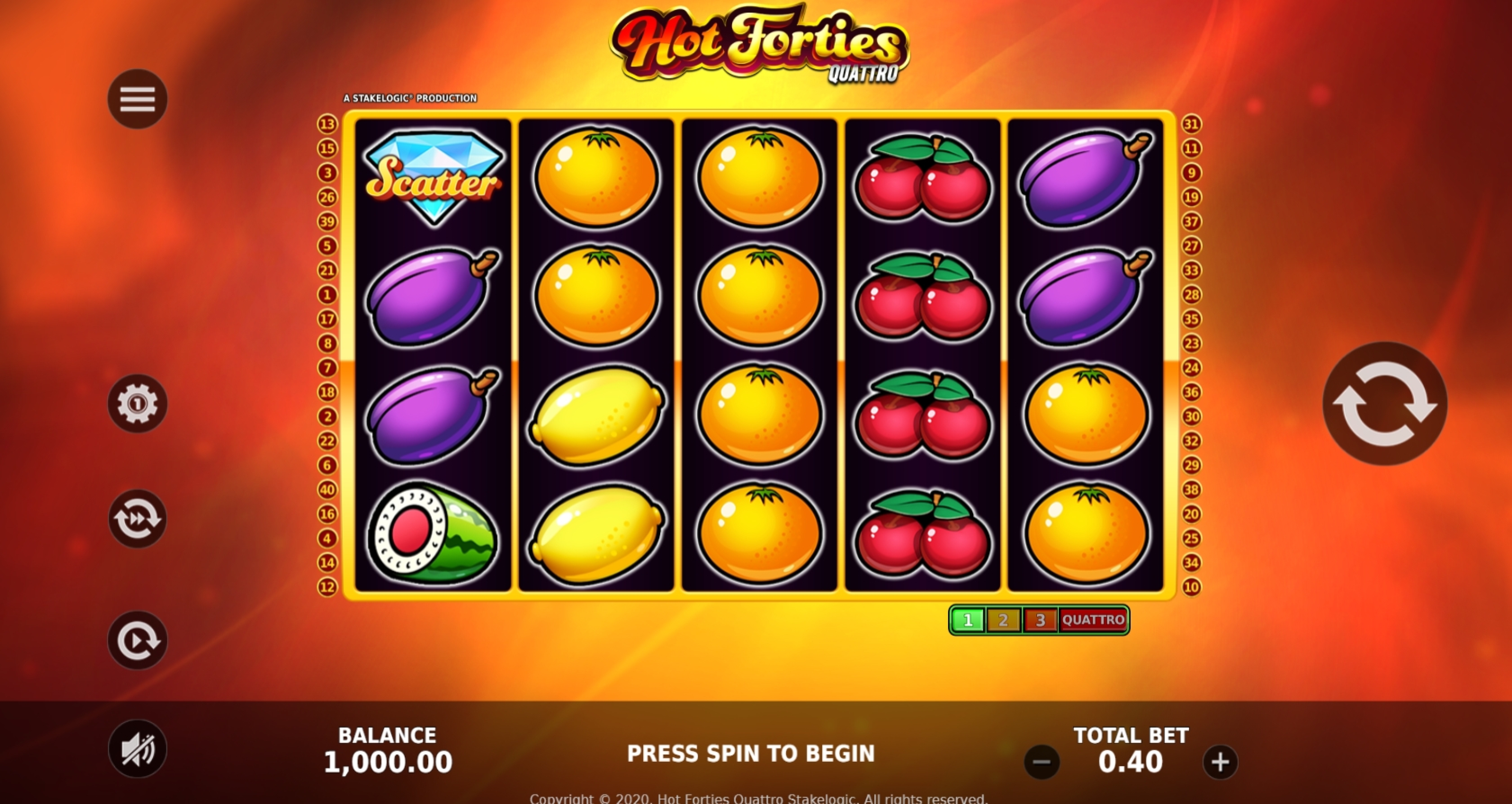 Reels in Hot Forties Quattro Slot Game by Stakelogic