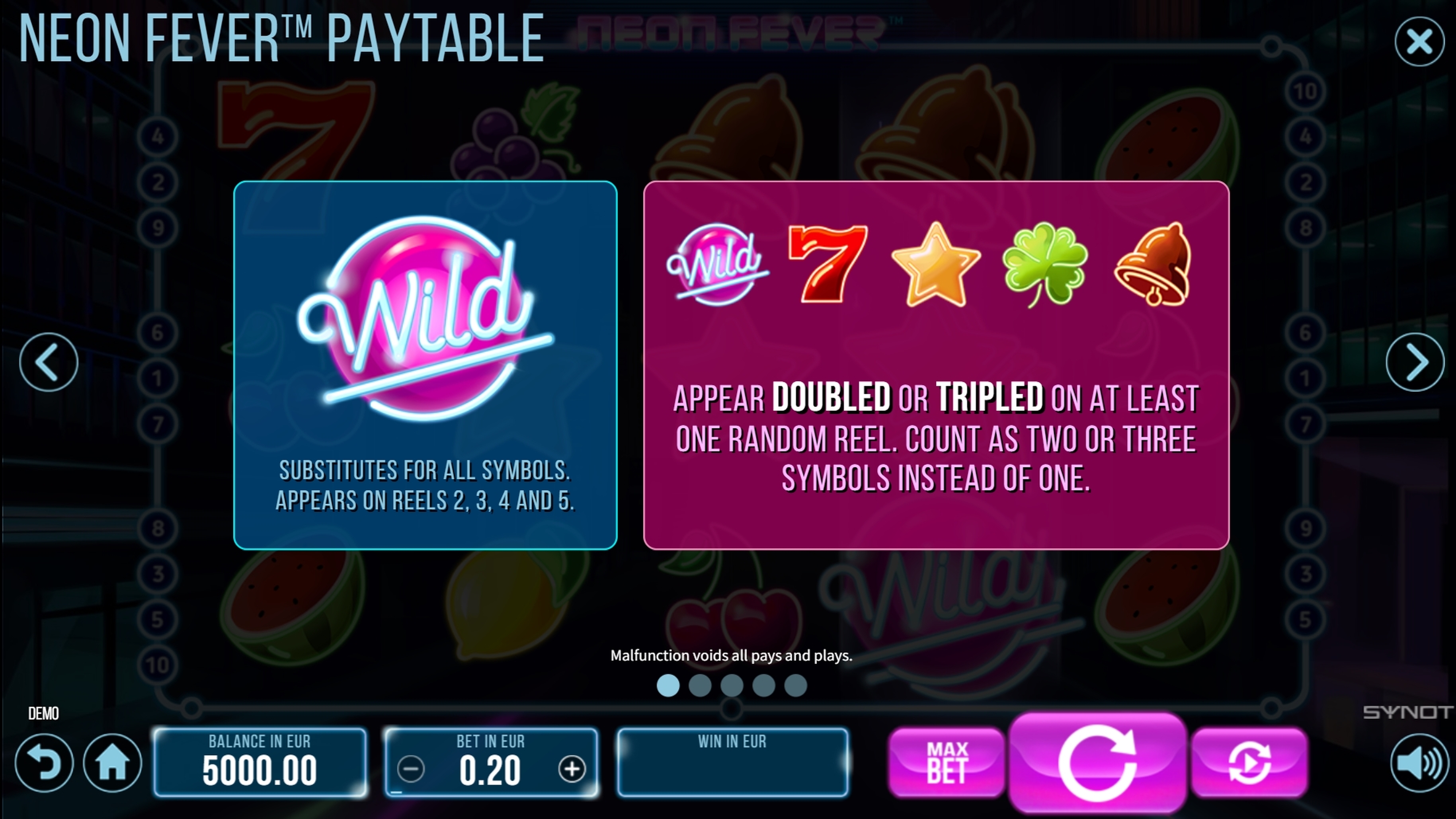 Info of Neon Fever Slot Game by Synot Games