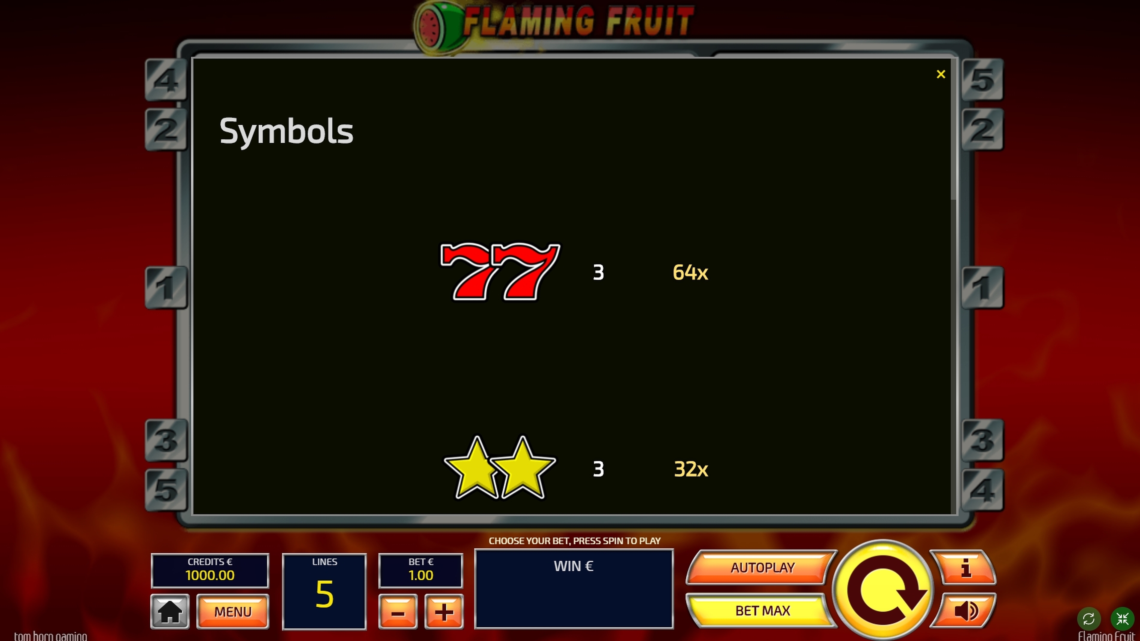 Info of Flaming Fruit Slot Game by Tom Horn Gaming